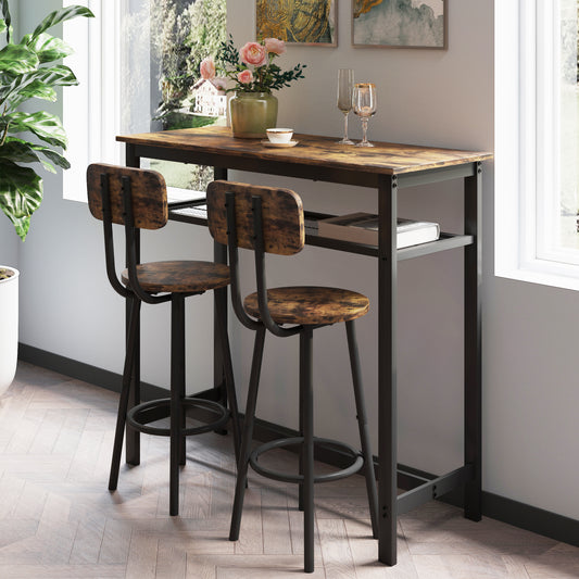 [SantaChoice] Bar table, equipped with 2 bar stools , with backrest and partition (Rustic Brown)