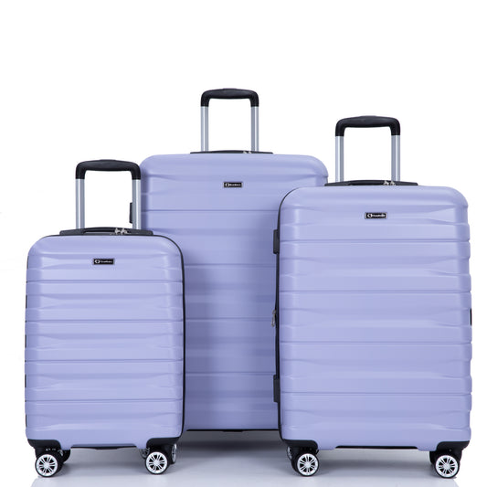 3 Piece Luggage Sets PC Lightweight & Durable Expandable Suitcase with Two Hooks, Double Spinner Wheels, TSA Lock, (21/25/29) Light Purple