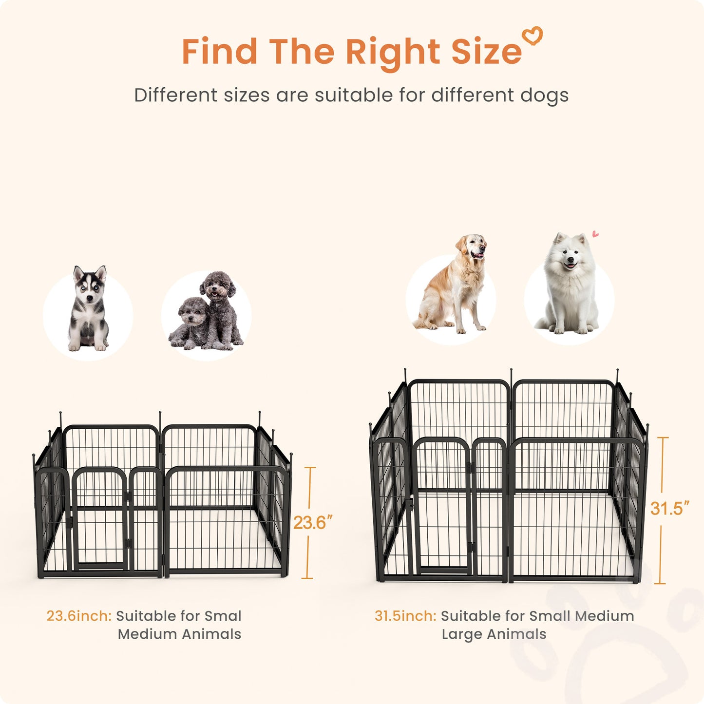 Dog Playpen Outdoor, 8 Panel Dog Fence 31.'' Pet Pen for Small Dogs Pet Exercise Pen for Puppy/Rabbit/Small Animals Portable Playpen for RV Camping Garden Yard, Indoor. Black, 26.3'' W x 31.5'' H.