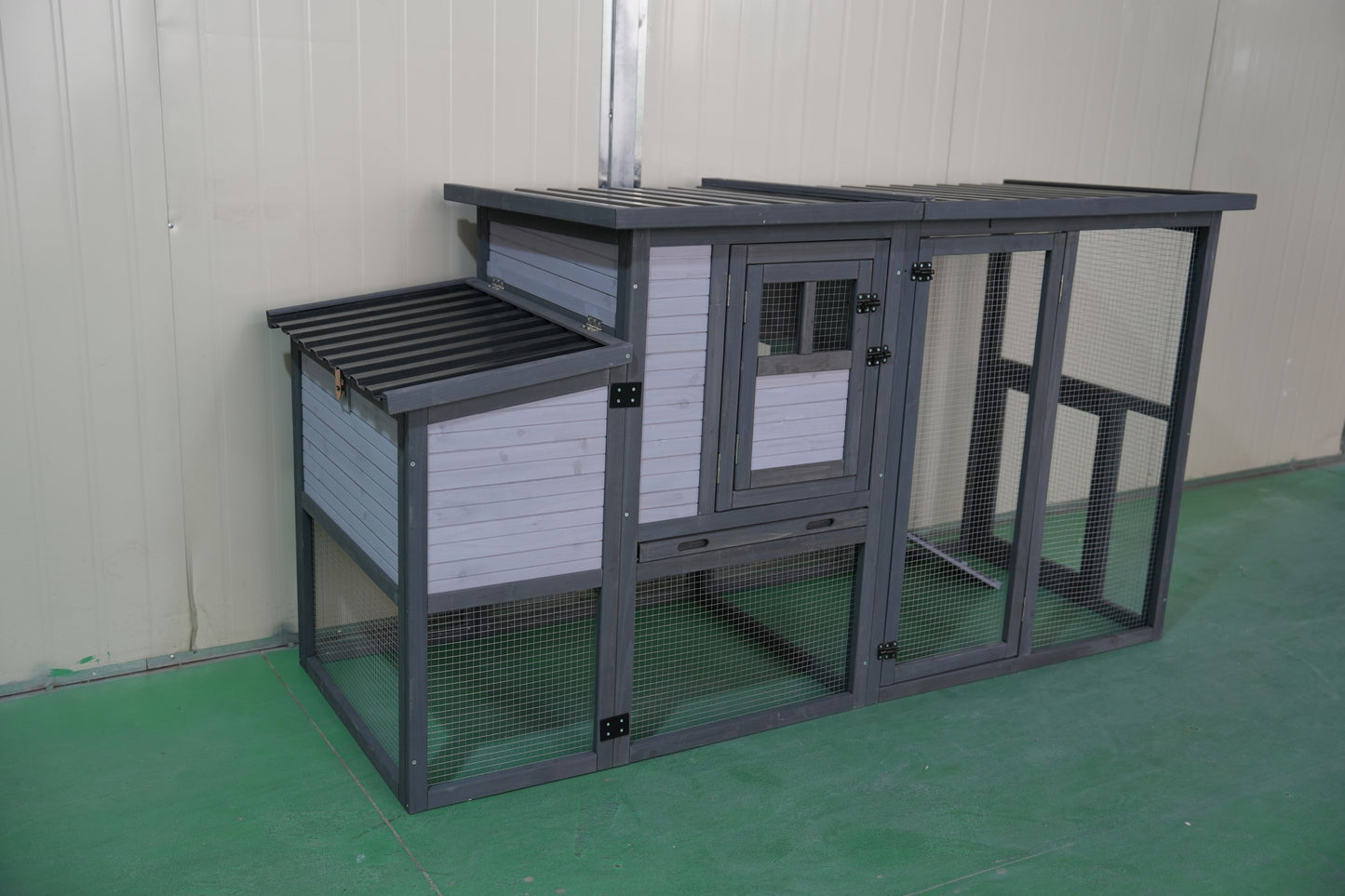 79"Large Chicken Coop with Upgraded Perches, Wooden Outdoor Chicken Cage with Large Nesting Box, Weatherproof Open Asphalt Roof &Removable Bottom, Duck House, Rabbit Hutch