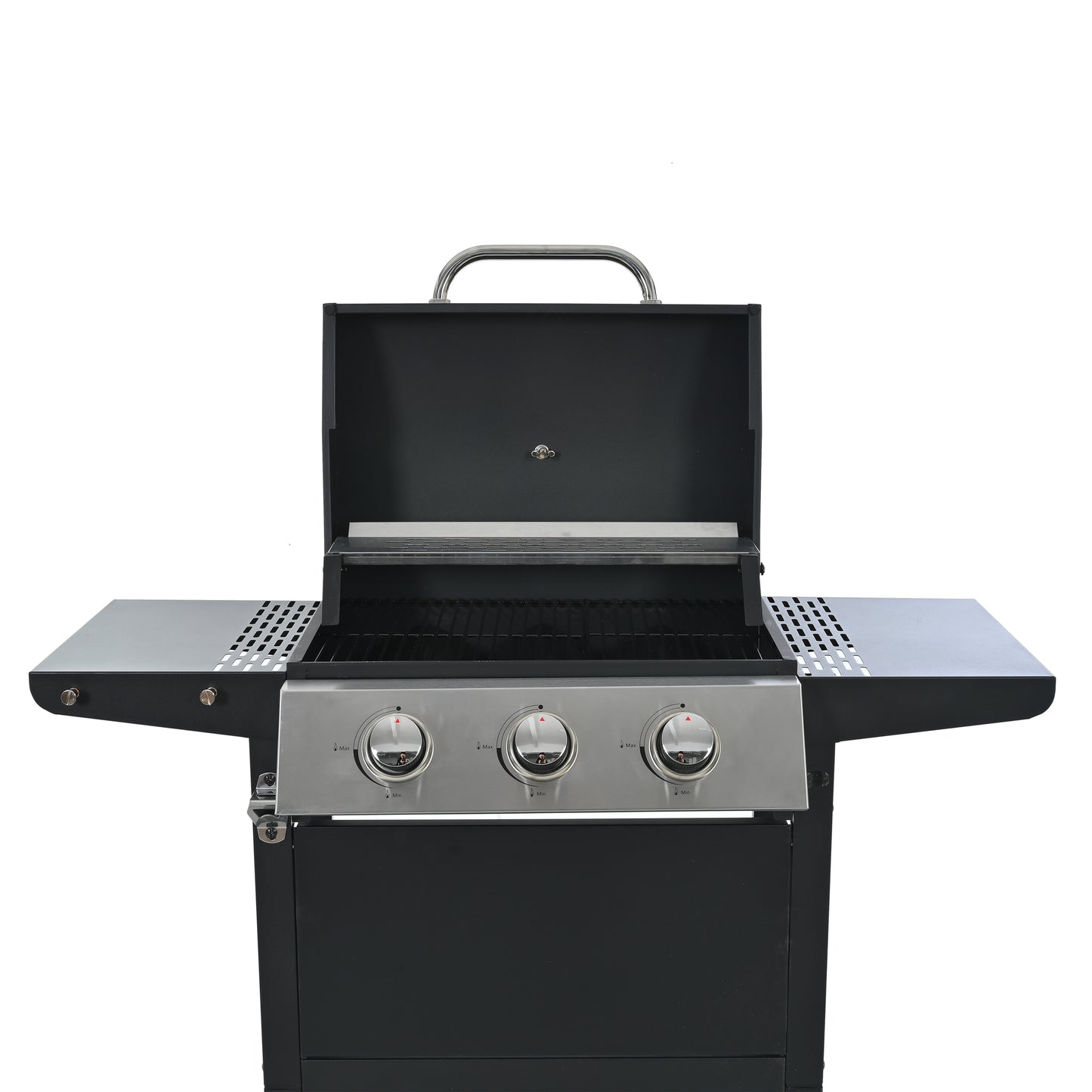 Propane Gas Grill 4 Burner Barbecue Grill, Stainless Steel 34,000 BTU Patio Garden Barbecue Grill with Two Shelves, Lid, Wheels and Bottle Opener