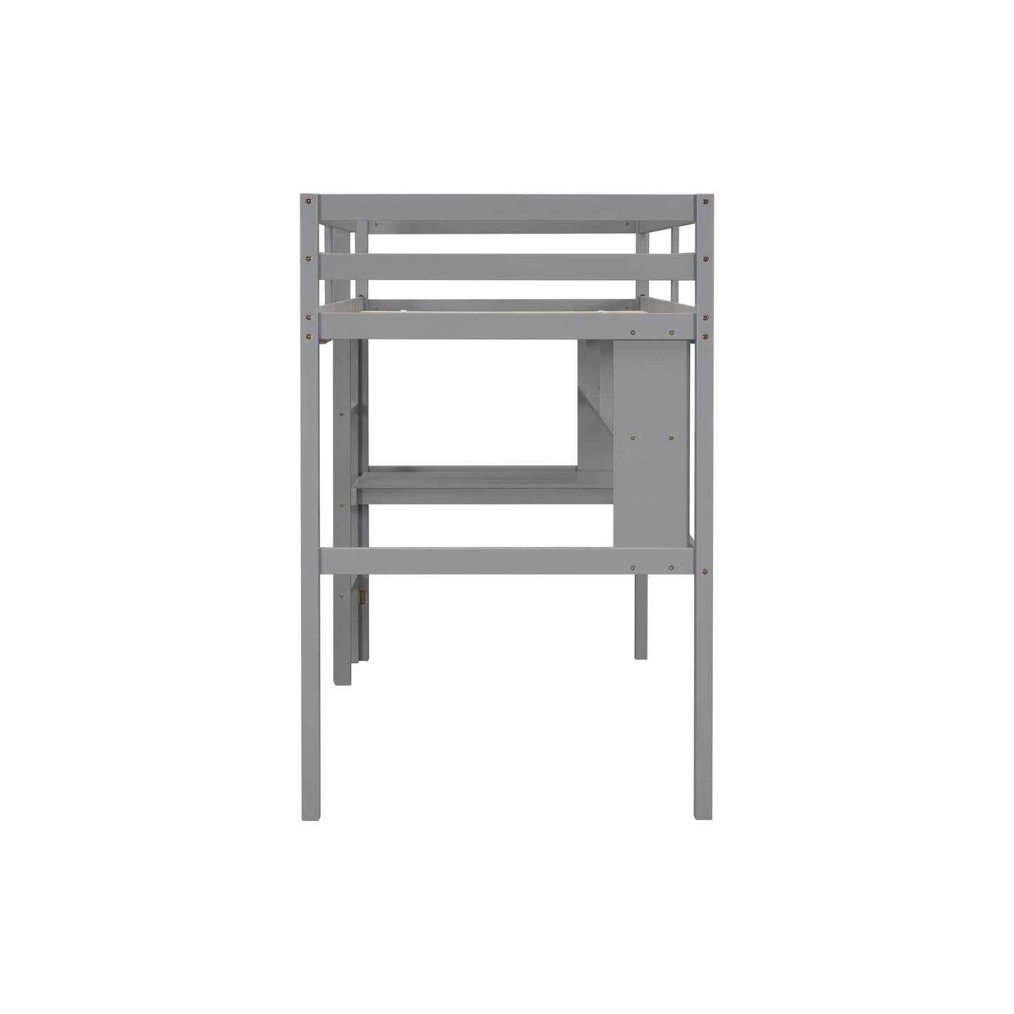 [SantaChoice] Twin Size Loft Bed with desk and shelves, Safety Guardrail and ladder,Grey