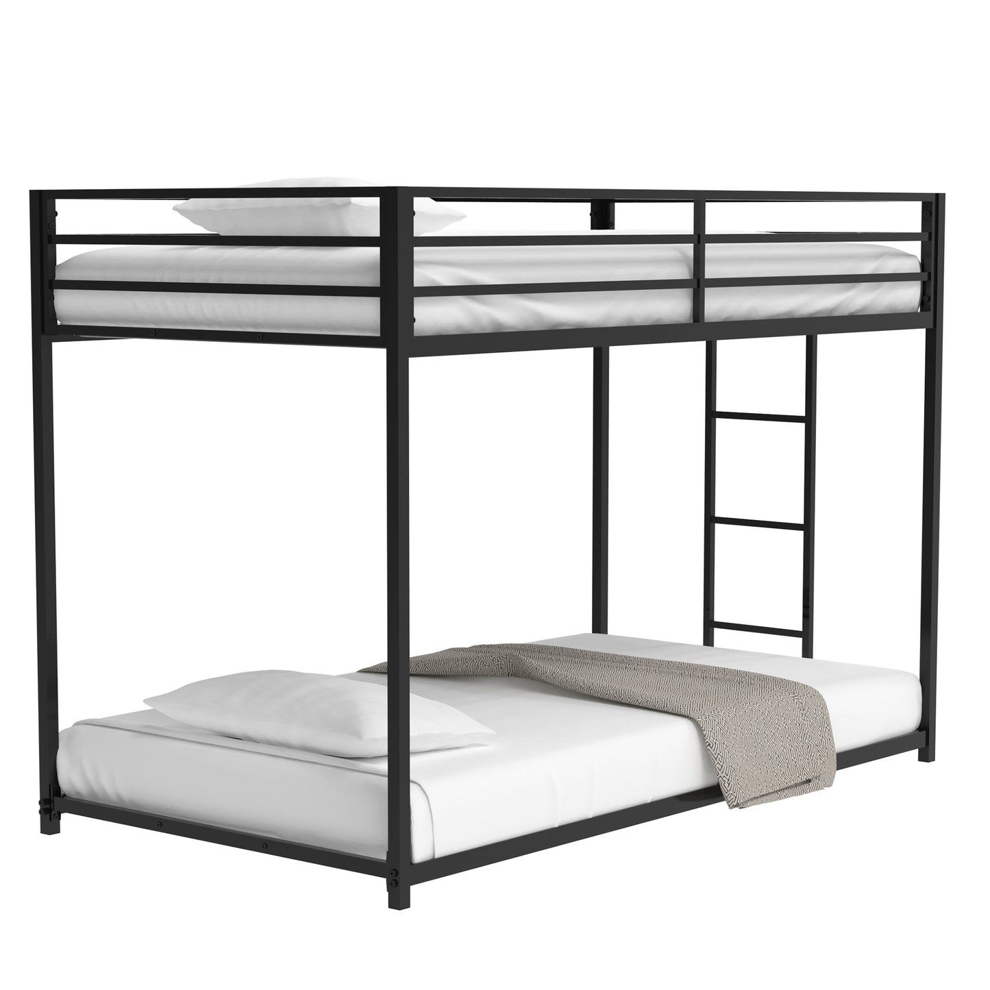 Adam Sturdy Twin over Twin Bunk Bed Metal Black for Kids and Adult, Low Profile Twin over twin bunk bed with Ladder and Guardrails, Easy Climbing, Beds for Bedroom, Same as original B083124170