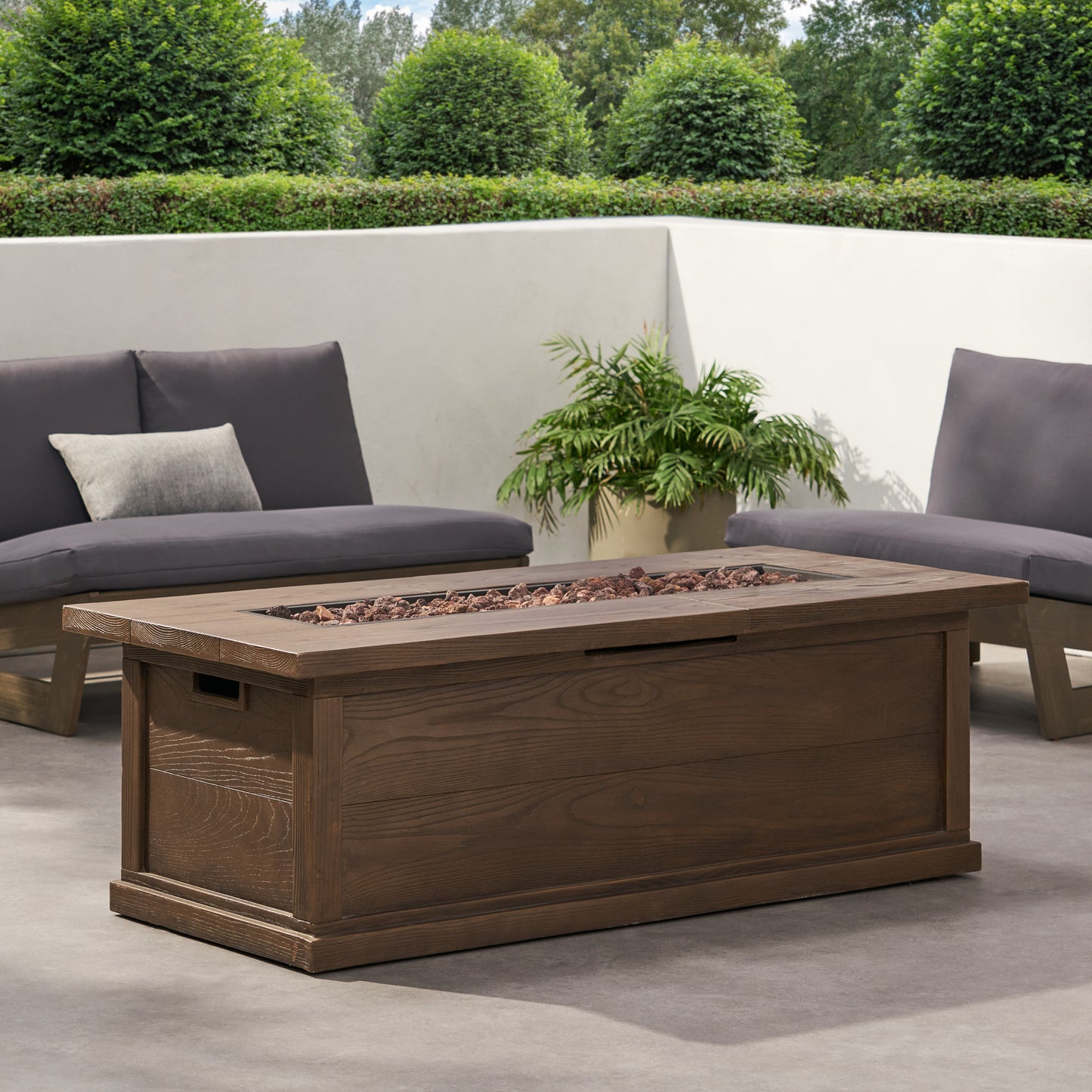 56'' Rectangular Outdoor MGO 50,000 BTU Propane Fire Pit, Brown Wood Pattern (Tank Cover not Included)