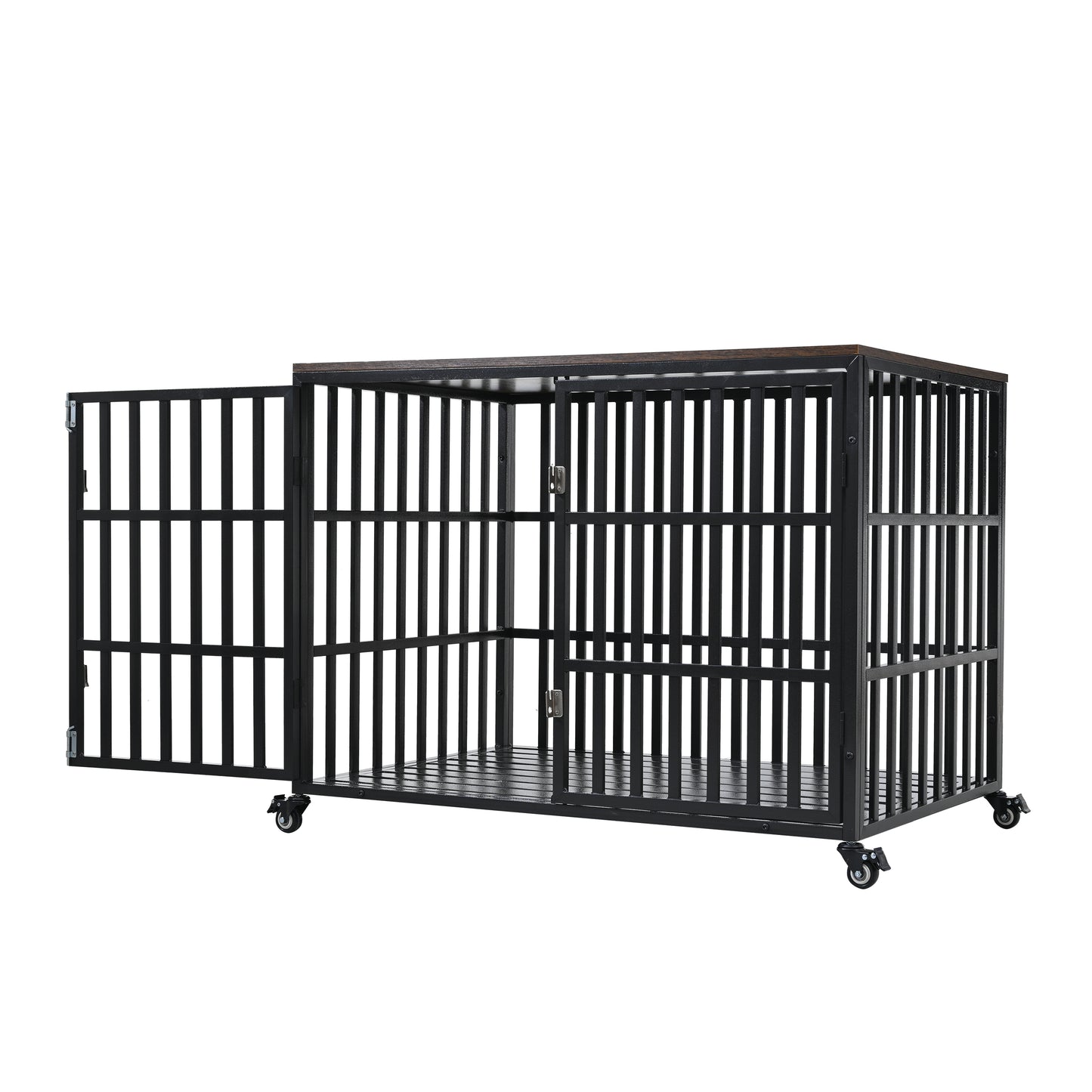 42" Heavy Duty Dog Crate for Large Medium Dogs, Furniture Style cage with 4 Lockable Wheels and 2 Locks, Decorative Pet House Wooden Cage Kennel Furniture Indoor