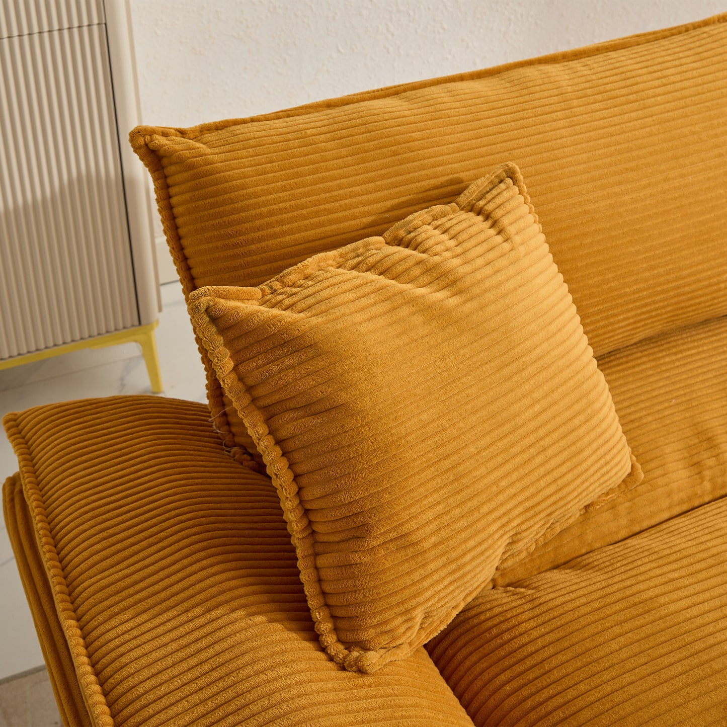 Corduroy Sofa Sleeper Couch Loveseat Sofa with Pillows Comfy Upholstered Deep Seat Sofa for Bedroom,Living Room,Apartment,Office,Dorm-Yellow Corduroy