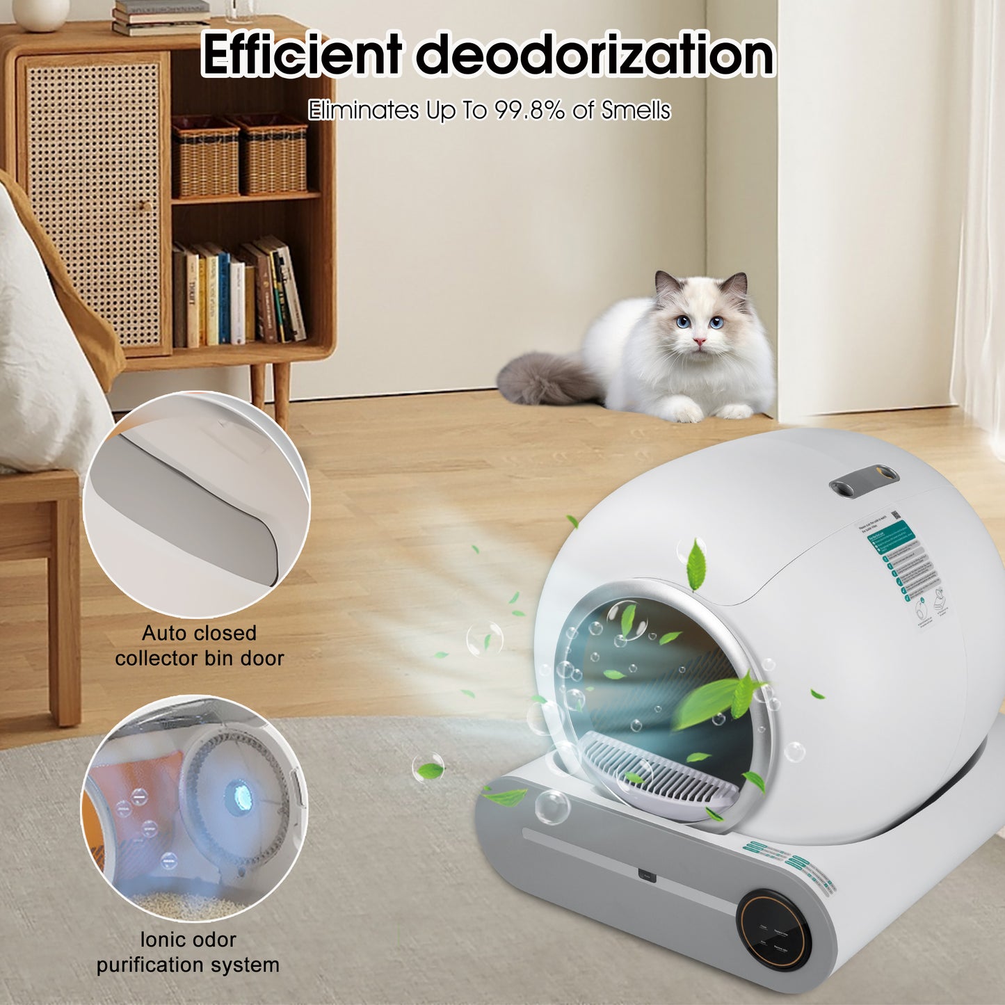 Self-Cleaning Cat Litter Box, Automatic Scooping and Odor Removal, App Control Support 2.4G WiFi, Smart Automatic Cat Litter Box with Liner