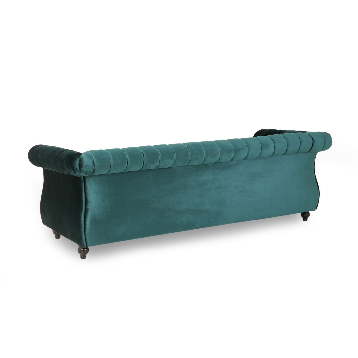 84-Inch Teal 3-Seater Velvet Sofa – Button Tufted with Nailhead Trim, Curved Backrest, and Rolled Arms, Stylish and Elegant Couch for Modern Living Rooms, Durable Upholstery, Luxury Design