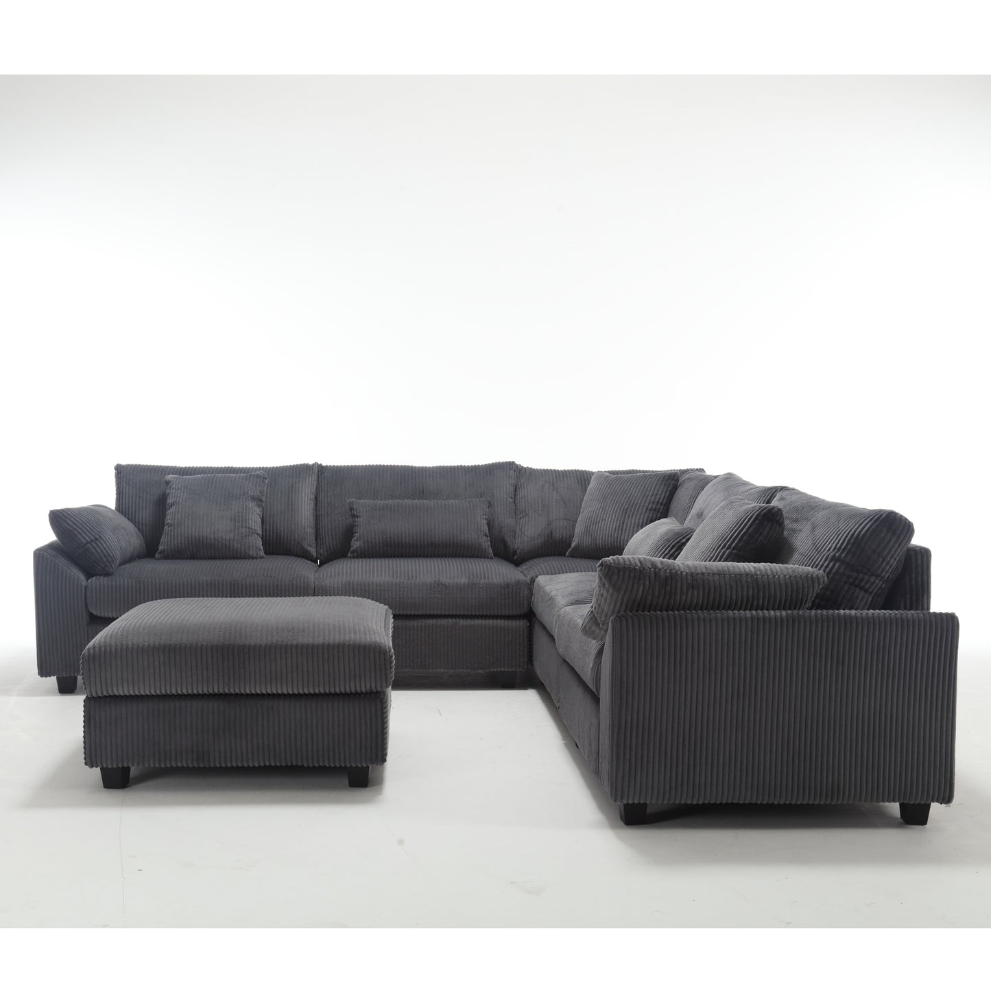 Oversized Modular Sectional Sofa Couches Set,Corduroy Upholstered Deep Seat Comfy Sofa for Living Room,Dark Gray