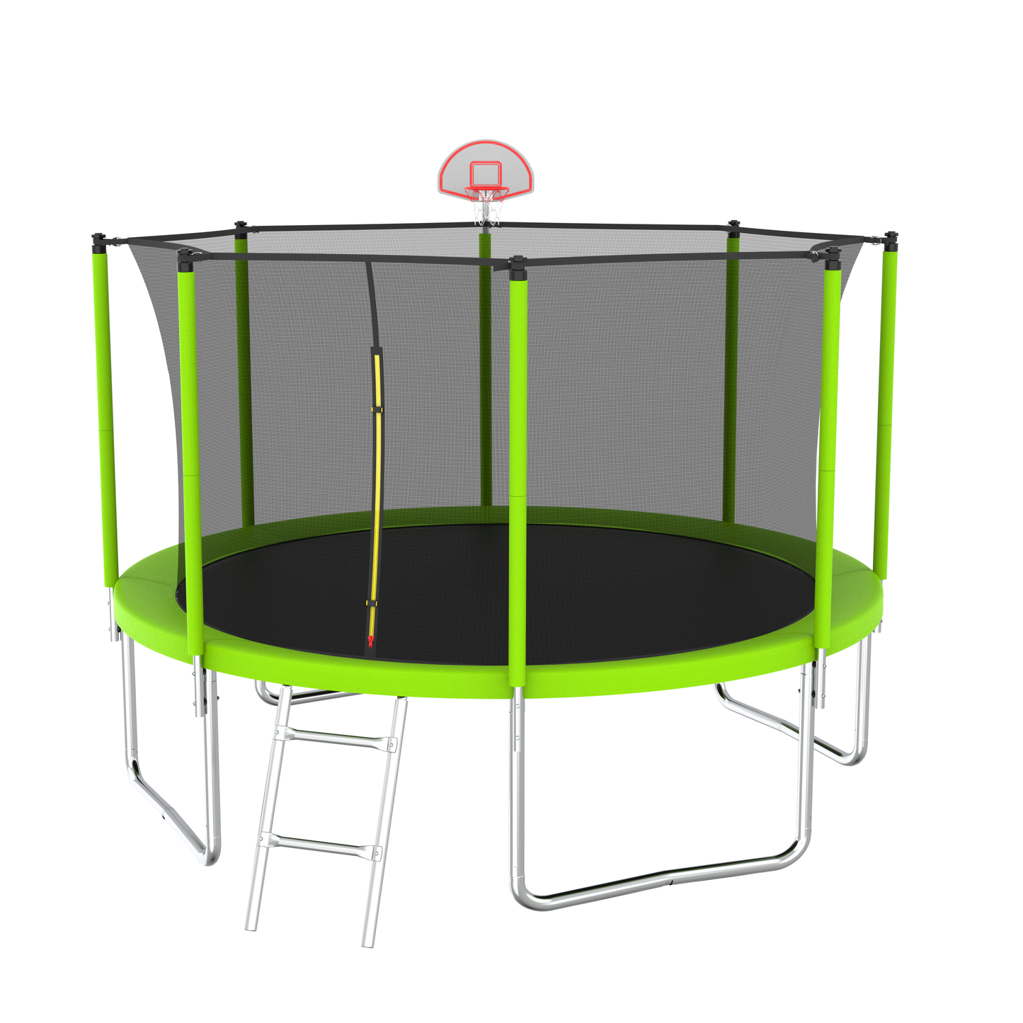 12FT Trampoline Green for Kids & Adults with Basketball Hoop and Ball ,Recreational Trampolines with Safety Enclosure for Back Yard Outdoor