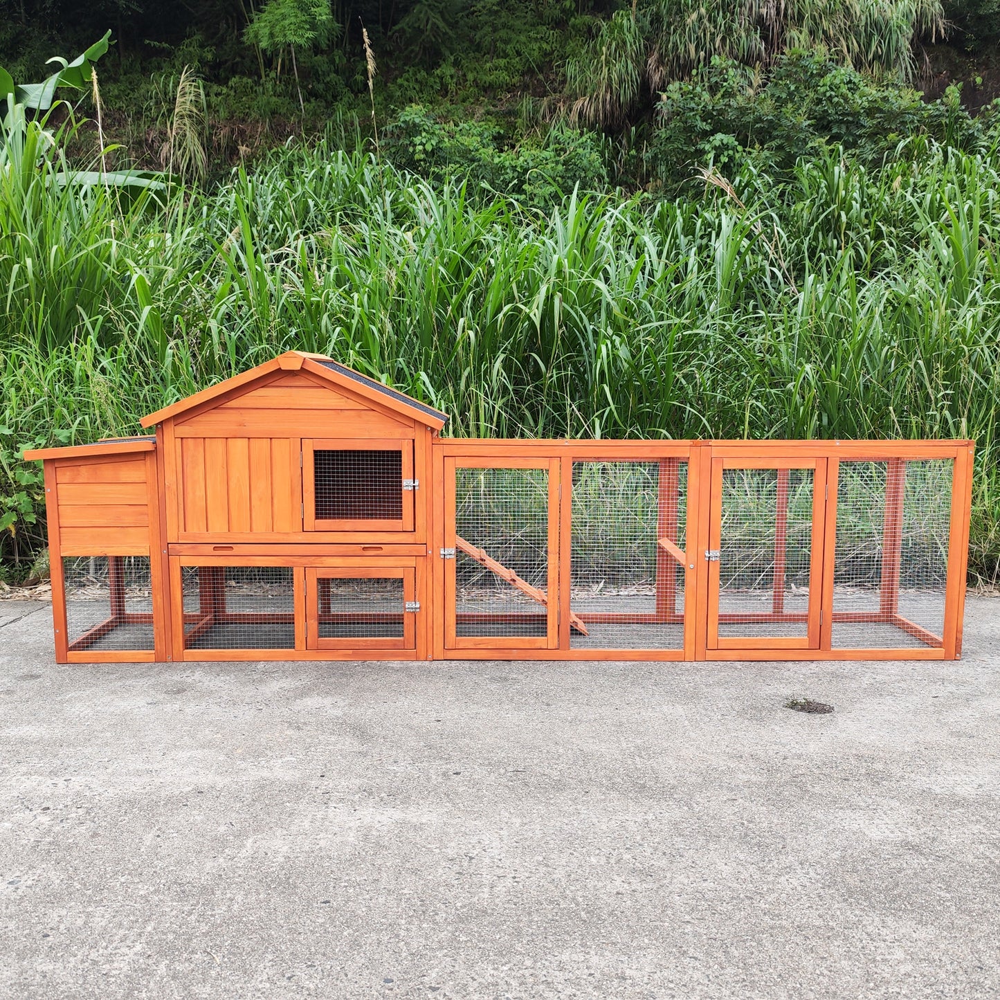 111.5" Wooden Chicken Coop, Large Outdoor Hen House with Nesting Box Poultry Cage, Rabbit Hutch Bunny Cage , Waterproof UV Panel for Outdoor Backyard