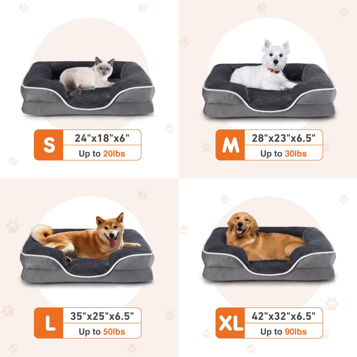 Memory Foam Pet Bed for Small Dogs & Cats with Washable Removable Cover Non-Slip Base Waterproof Liner Egg Crate Foam for Improved Sleep, grey,extra large