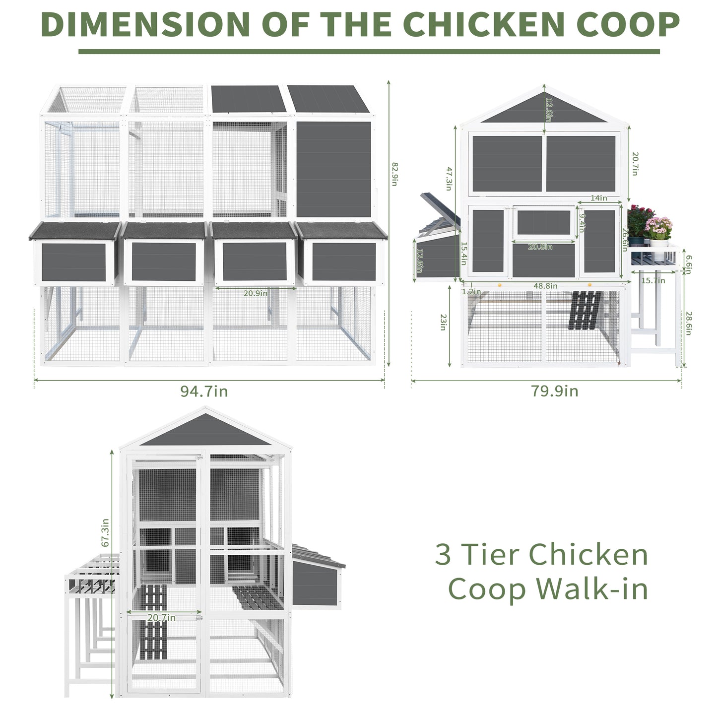 Chicken Coop with Chicken Run, Chicken Coops for 10 Chickens Outdoor with Nesting Boxes , Wooden Walk-in Chicken House with Pull Out Trays , Garden Backyard Cage (95''X80''X83'')