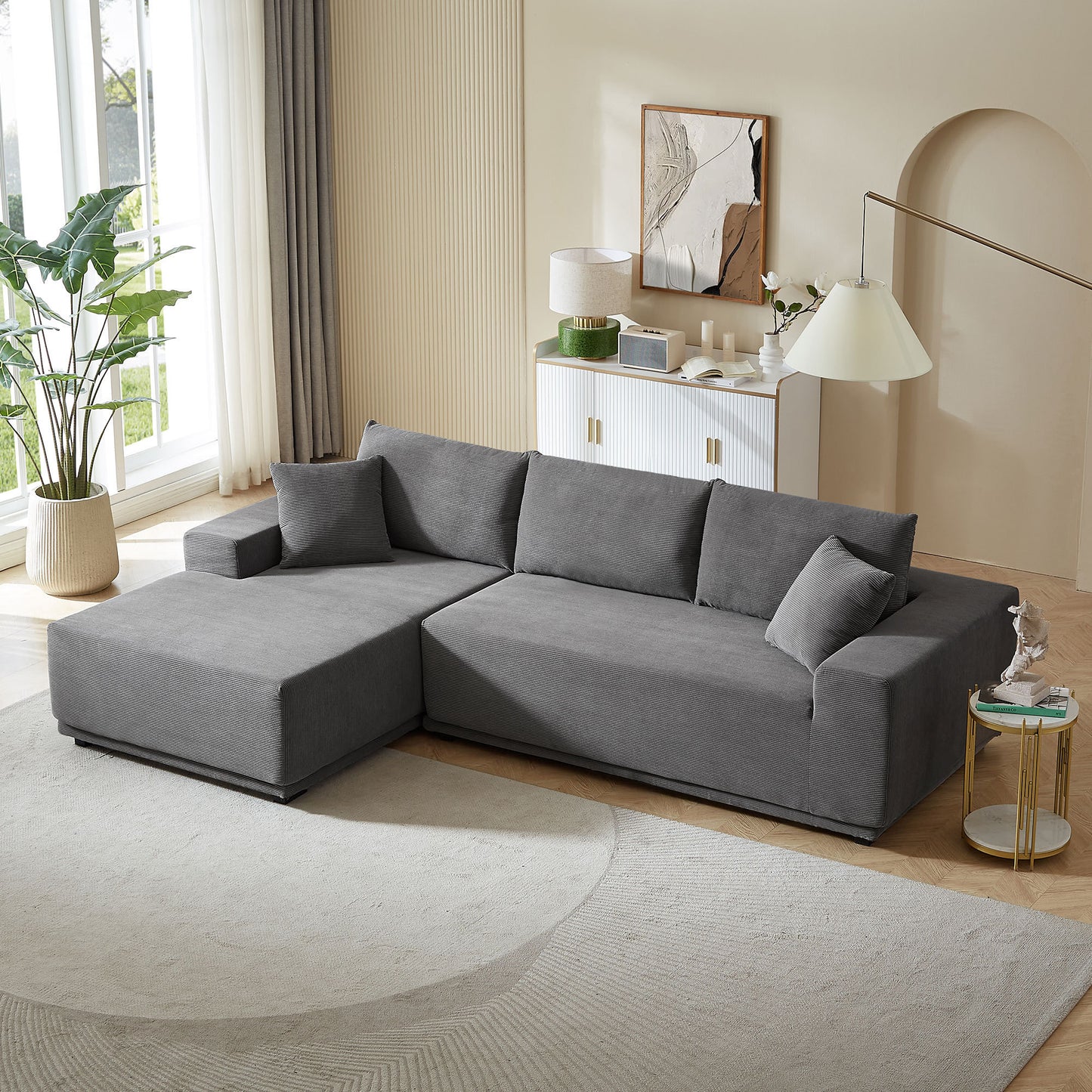 [SantaChoice] Sectional Couch Covers 2 pcs L Shape Sectional Sofa corduroy Couches for Living Room, Bedroom, Salon, 2 PC Free CombinationIncluding bottom frame . Grey