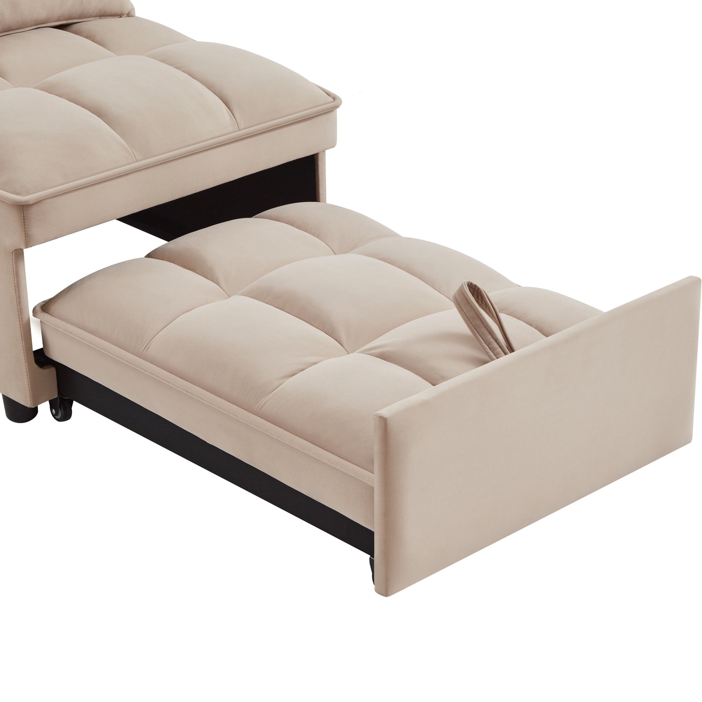 4 in1 Multi-Function Single Sofa Bed with Storage Pockets,Tufted Single Pull-out Sofa Bed with Adjustable Backrest and Pillows ,Convertible  Chaise Lounge,Taupe