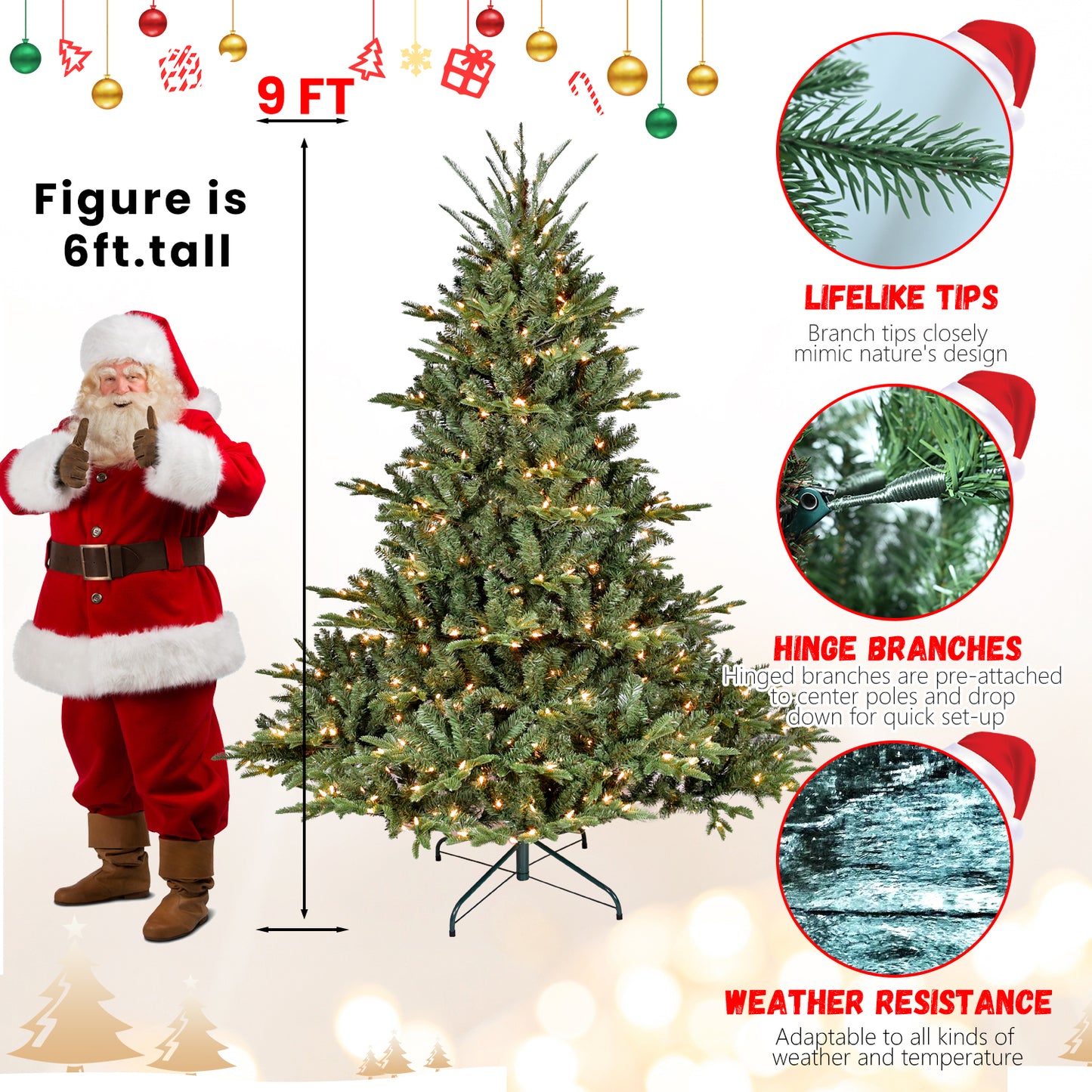 7FT Christmas Tree Simulate Nature Advanced Materials Premium Hinged Spruce Artificial Douglas Firs Tree, Christmas Holiday Party Atmosphere Decoration New Year Celebration PE+PVC Xmas Tree