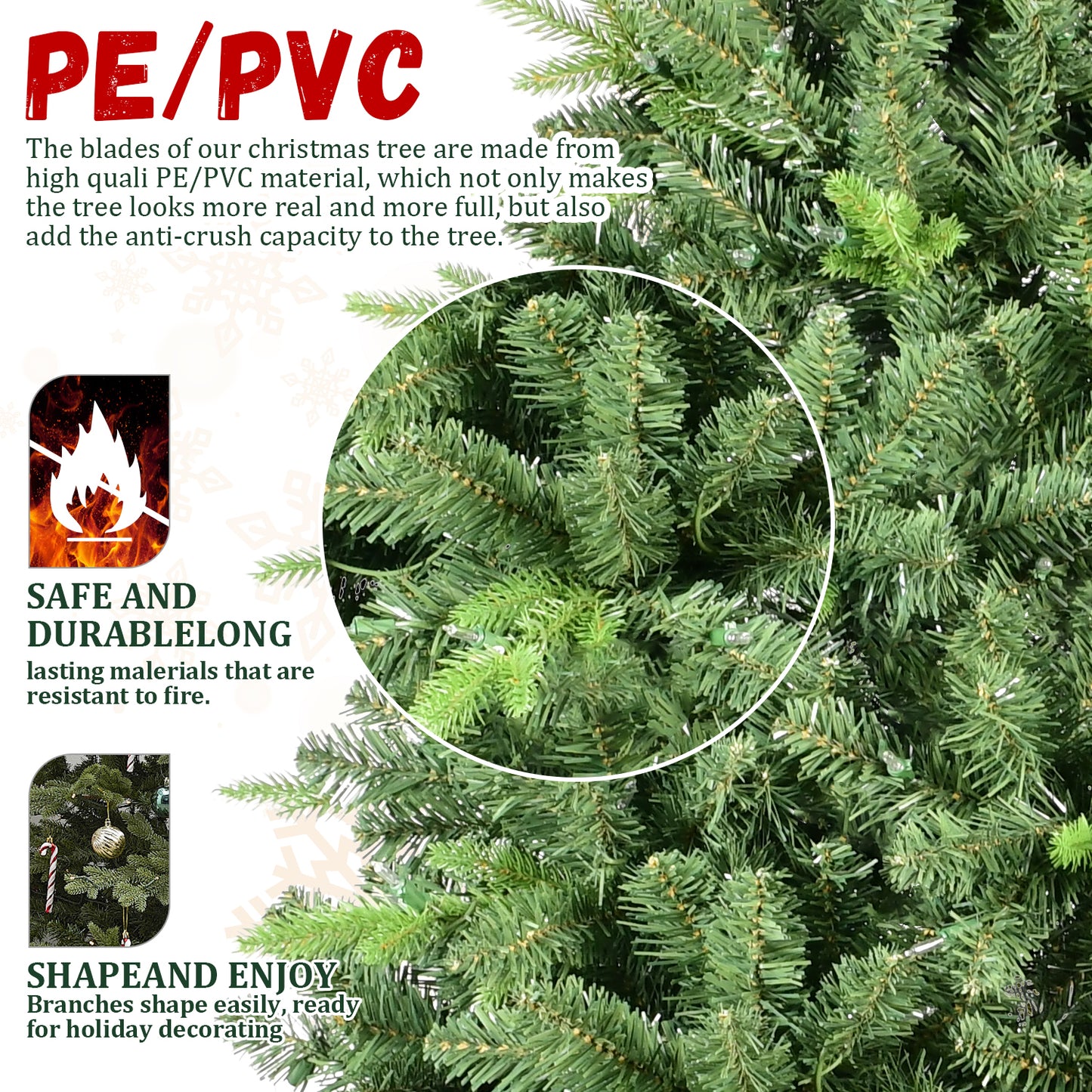 8FT Artificial Christmas Tree with 2535 PE&PVC Mixed Branch Tips, Unlit Hinged Premium Spruce Fake Xmas Trees, Hinged Branch & Foldable Base, Green