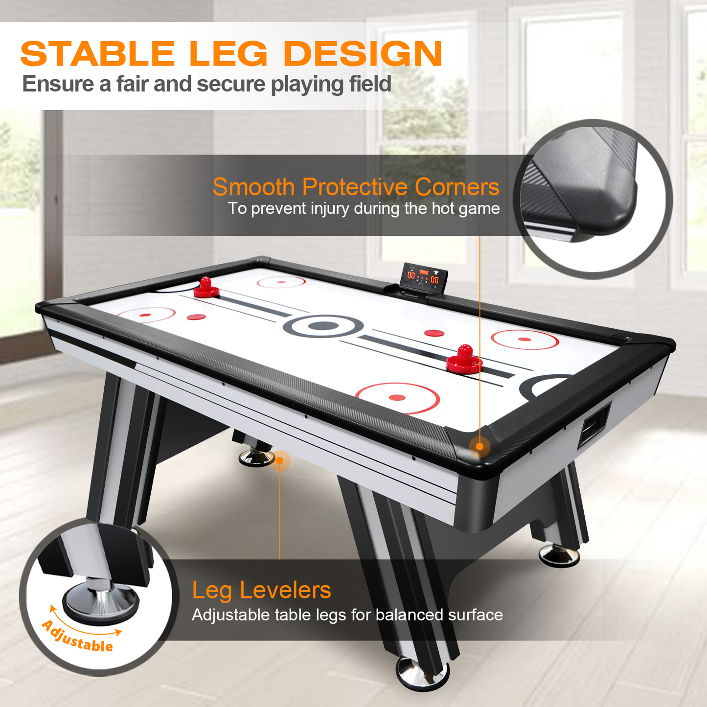 Air Hockey Table, 72" Indoor Hockey Table for Kids and Adults, LED Sports Hockey Game with 2 Pucks, 2 Pushers, and Electronic Score System, Arcade Gaming Set for Game Room Family Home