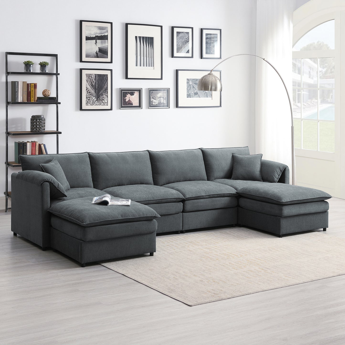 [SantaChoice] 134*66" Chenille Modular Sectional Sofa,U Shaped Cloud Couch Set with Double Cushions ,6 Seat Sleeper Sofa Bed with Ottomans,Oversized Indoor Furniture for Living Room, 3 Colors