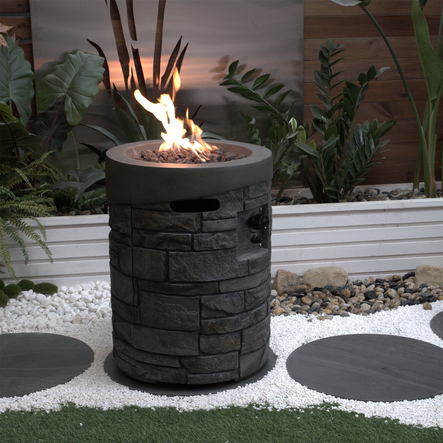 32000 BTU, CSA Certification Diameter 20 Inch Round Outdoor Gas Fire Pit,Contain 2.5kg Lava Stone And Rainproof Cover,Magnesium Oxide Cultured Stone Surface Finished,, More Suitable for Outdoor Garden