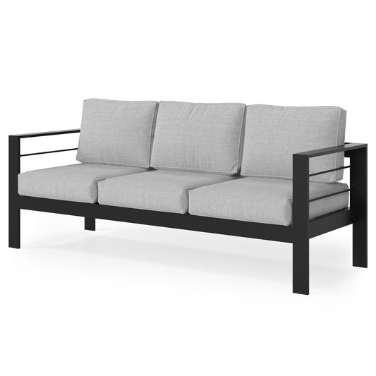 Patio Sofa Aluminum Outdoor Sofa with 3 Seats, All-Weather Metal Outdoor Couch with 5" Thick and Soft Cushion-Light Gray