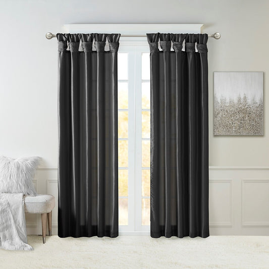 Twist Tab Lined Window Curtain Panel Black 50x95'