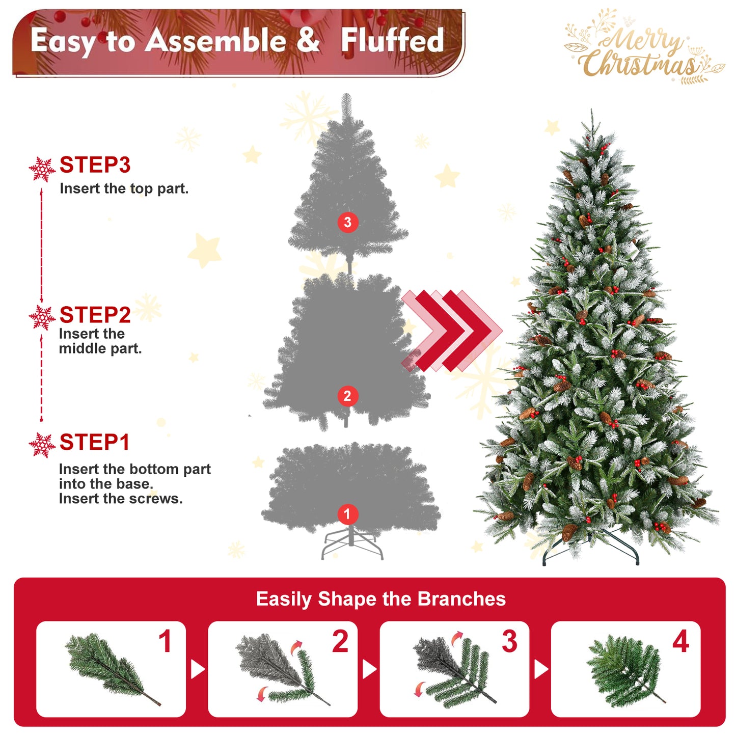 7.5ft PE/PVC Spray White Christmas Tree