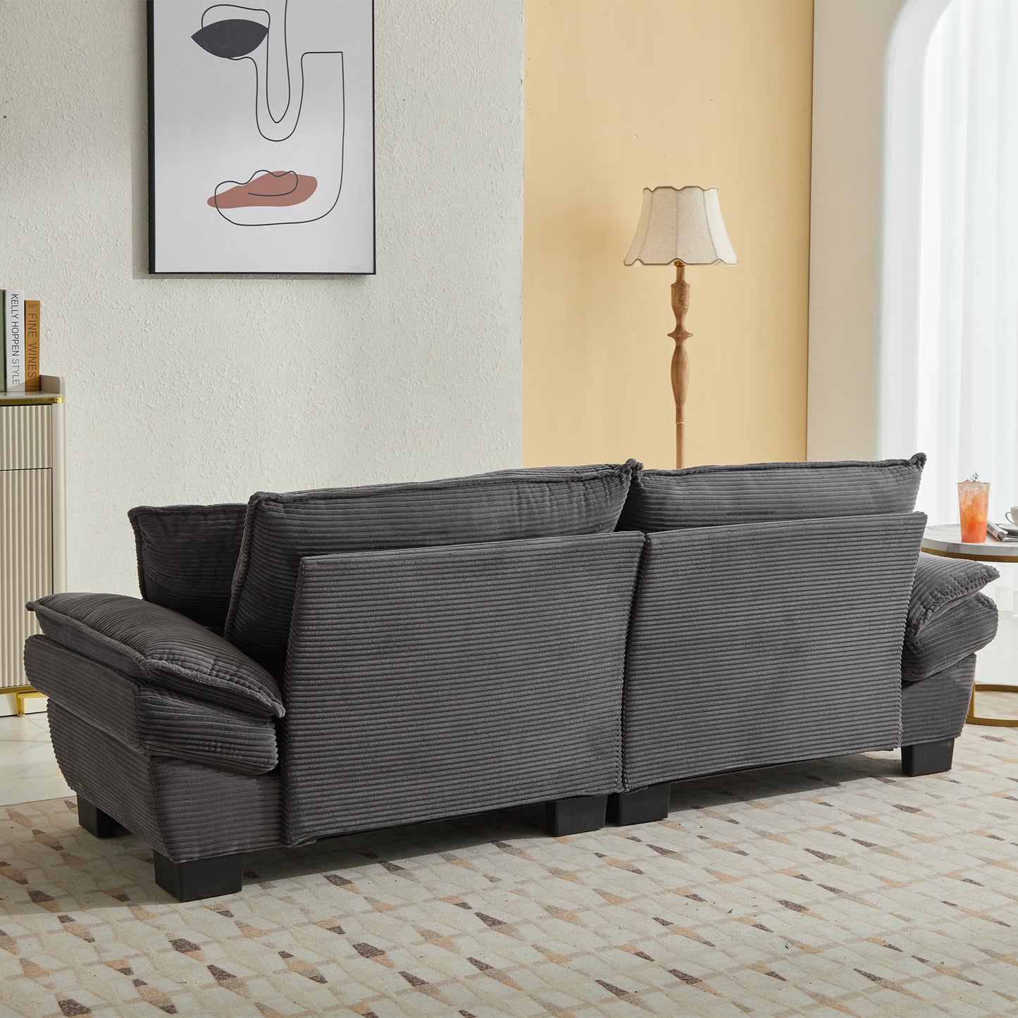 Corduroy Sofa Sleeper Couch Loveseat Sofa with Pillows Comfy Upholstered Deep Seat Sofa for Bedroom,Living Room,Apartment,Office,Dorm-Grey Corduroy