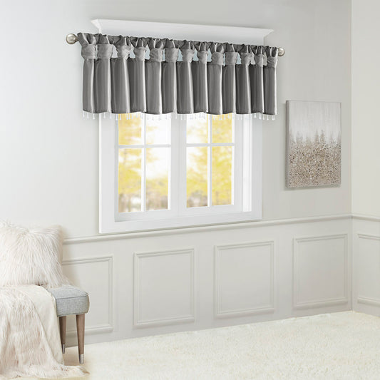 Lightweight Faux Silk Valance With Beads Charcoal 50x26'