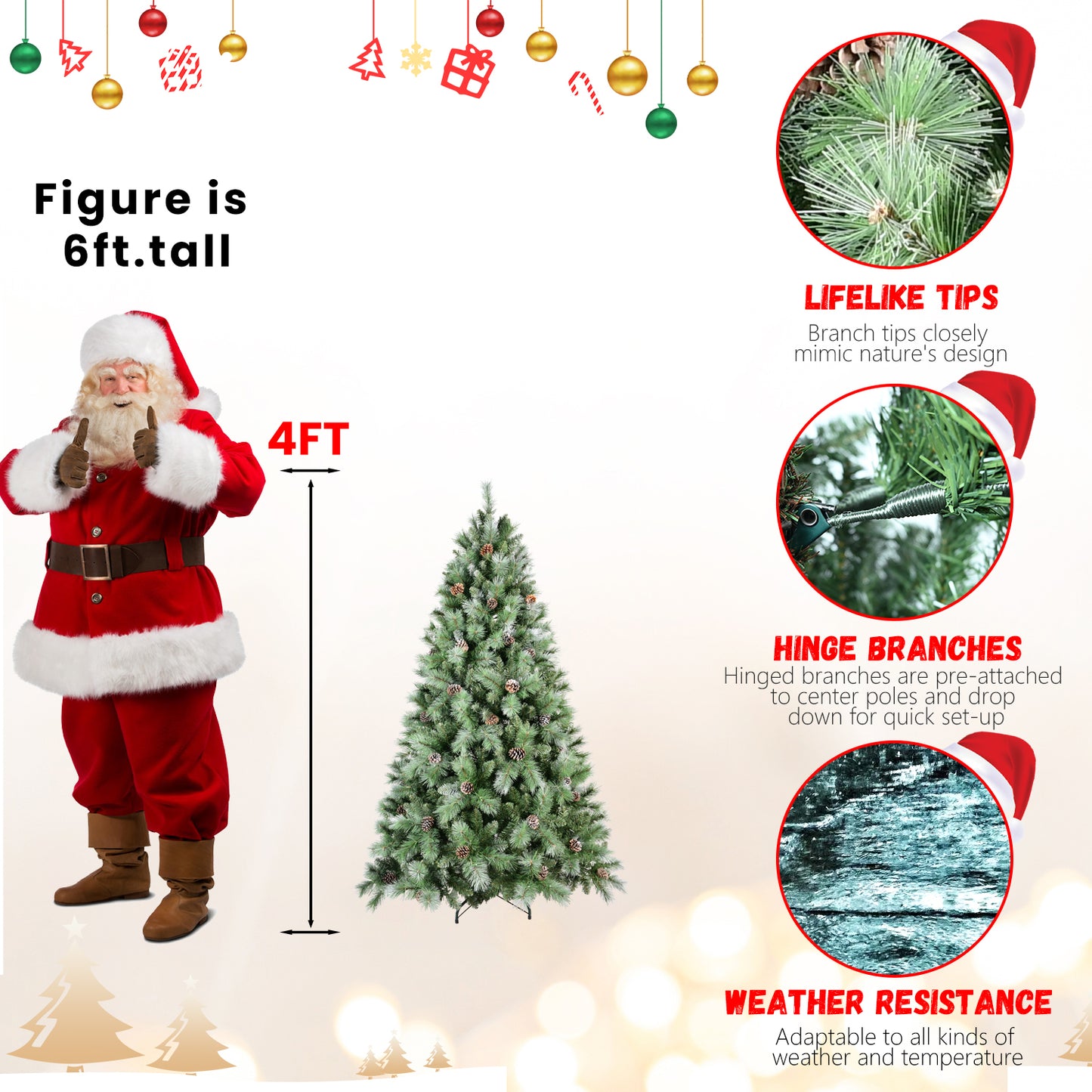 7ft Scotch Pine Christmas Tree, Premium Frosted Pre-Decorated Artificial Holiday Decor w/ 1,348 Branch Tips, Xmas Trees for Holiday Party Decoration