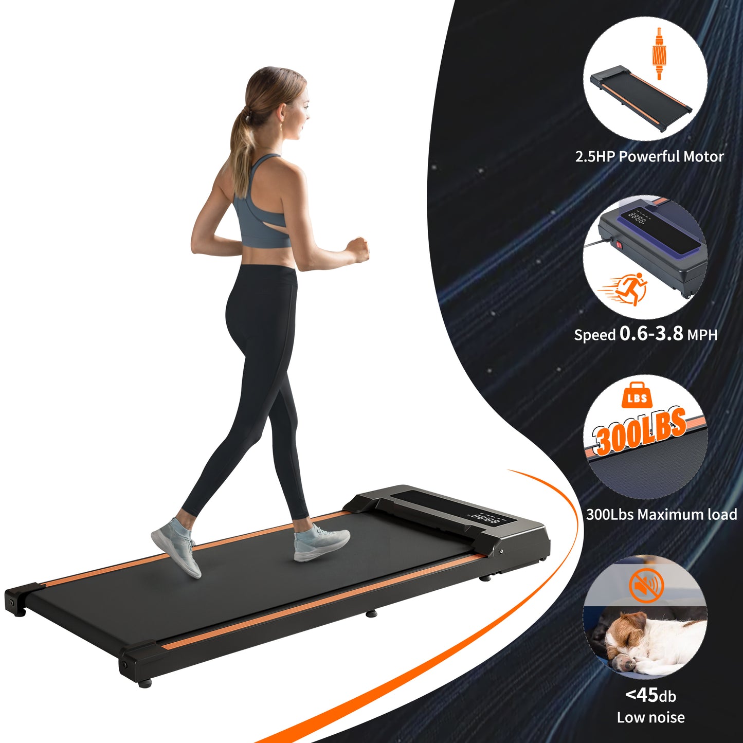 Walking Pad 300 lb Capacity, Desk Treadmill for Home Office, Protable Treadmill Under Desk, Walking Treadmills for Home,0.6 to 3.8 mph Portable Treadmill