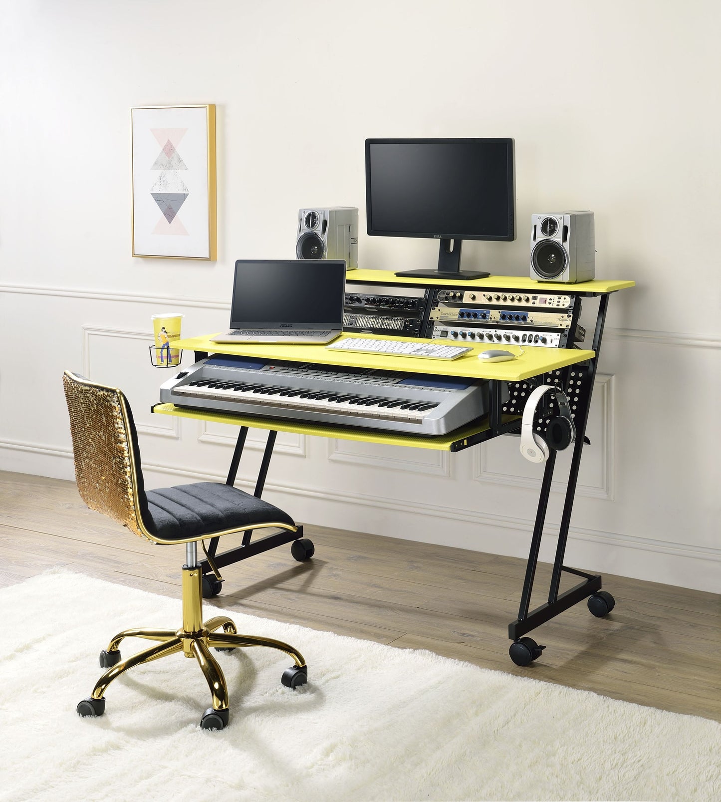 ACME Suitor Computer Desk, Yellow & Black 92904