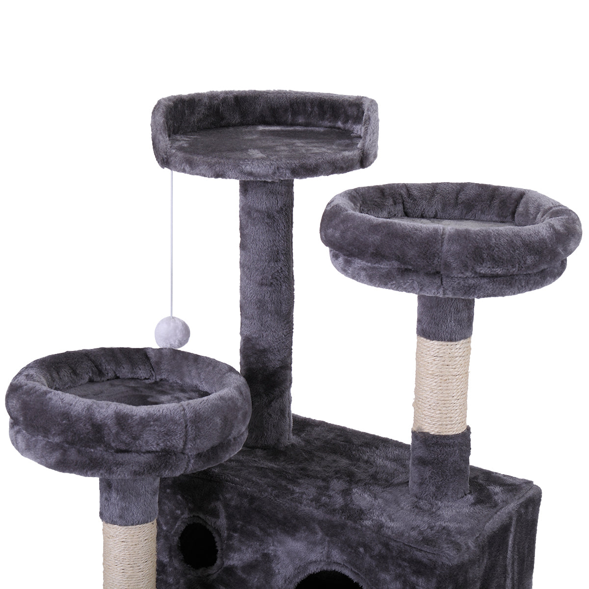 Cat Tree Cat Tower with Scratching Ball, Plush Cushion, Ladder and Condos for Indoor Cats, Gray