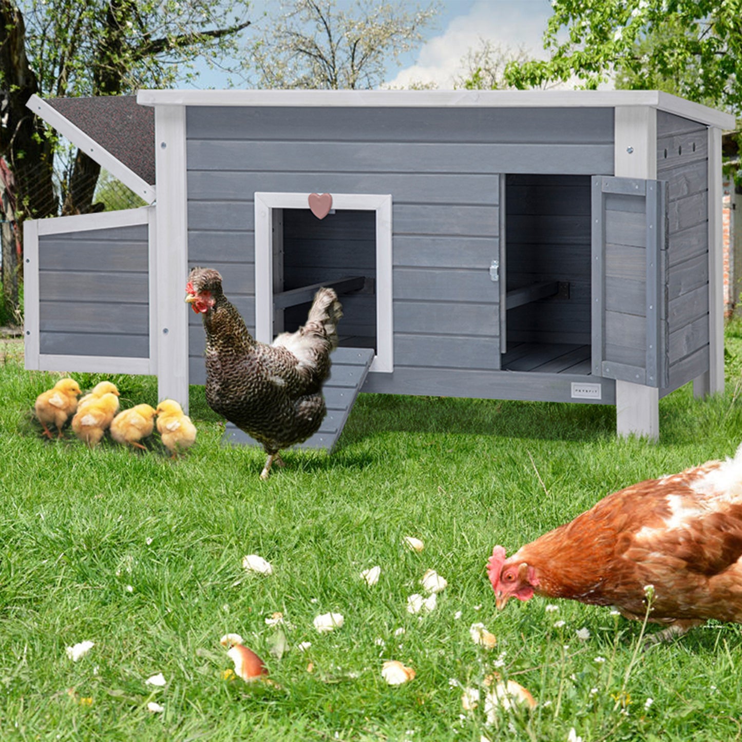 Large Wooden Chicken Coop with Perches and Nesting Box, Weatherproof Chicken/Rabbit/Duck House