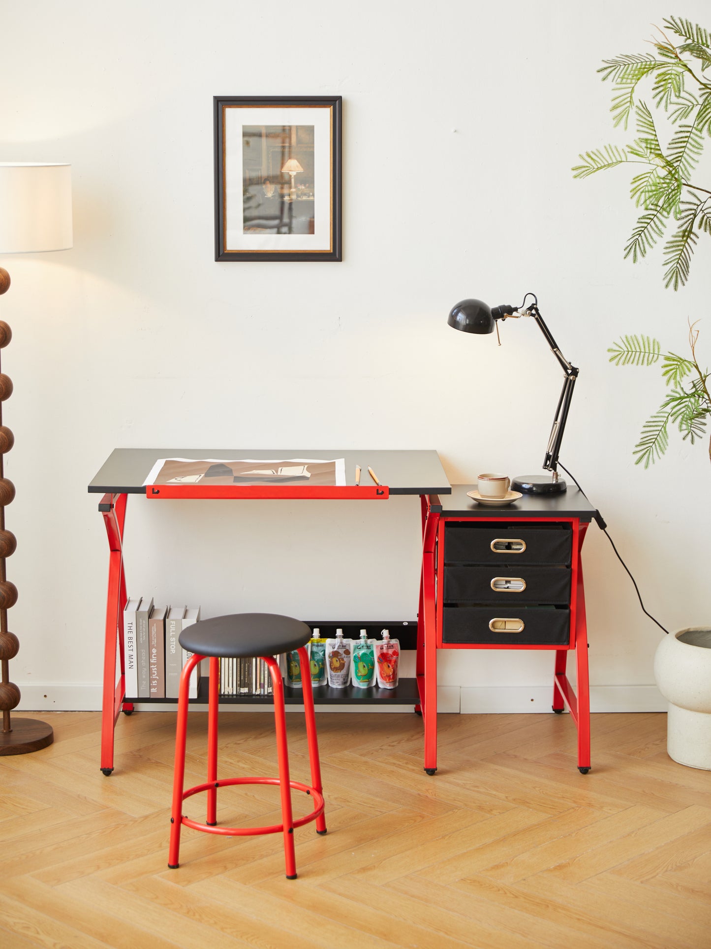 [SantaChoice] drafting table red with stool