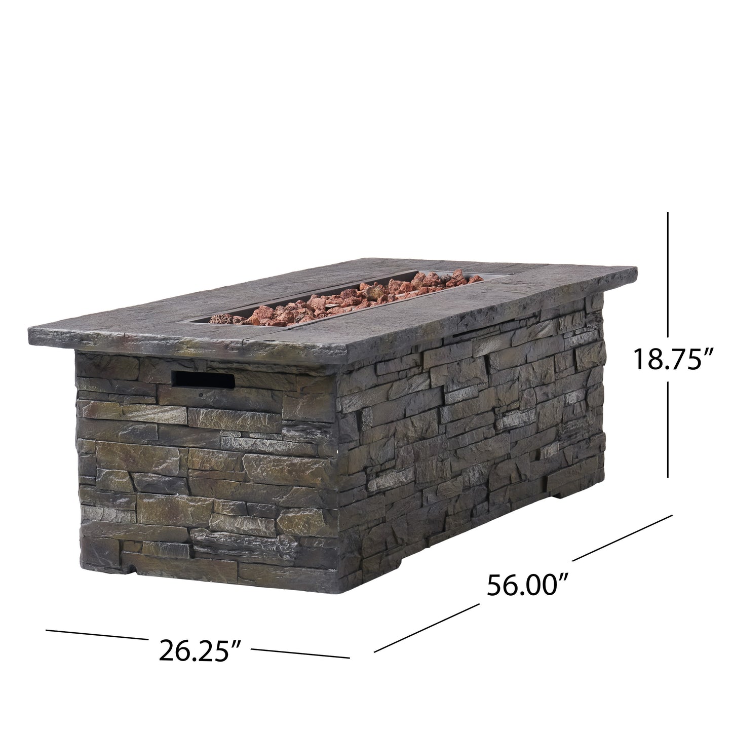 56" Outdoor 40,000 BTU Rectangular MgO Concrete Propane Fire Pit, Stone Pattern (Tank Cover not Included)