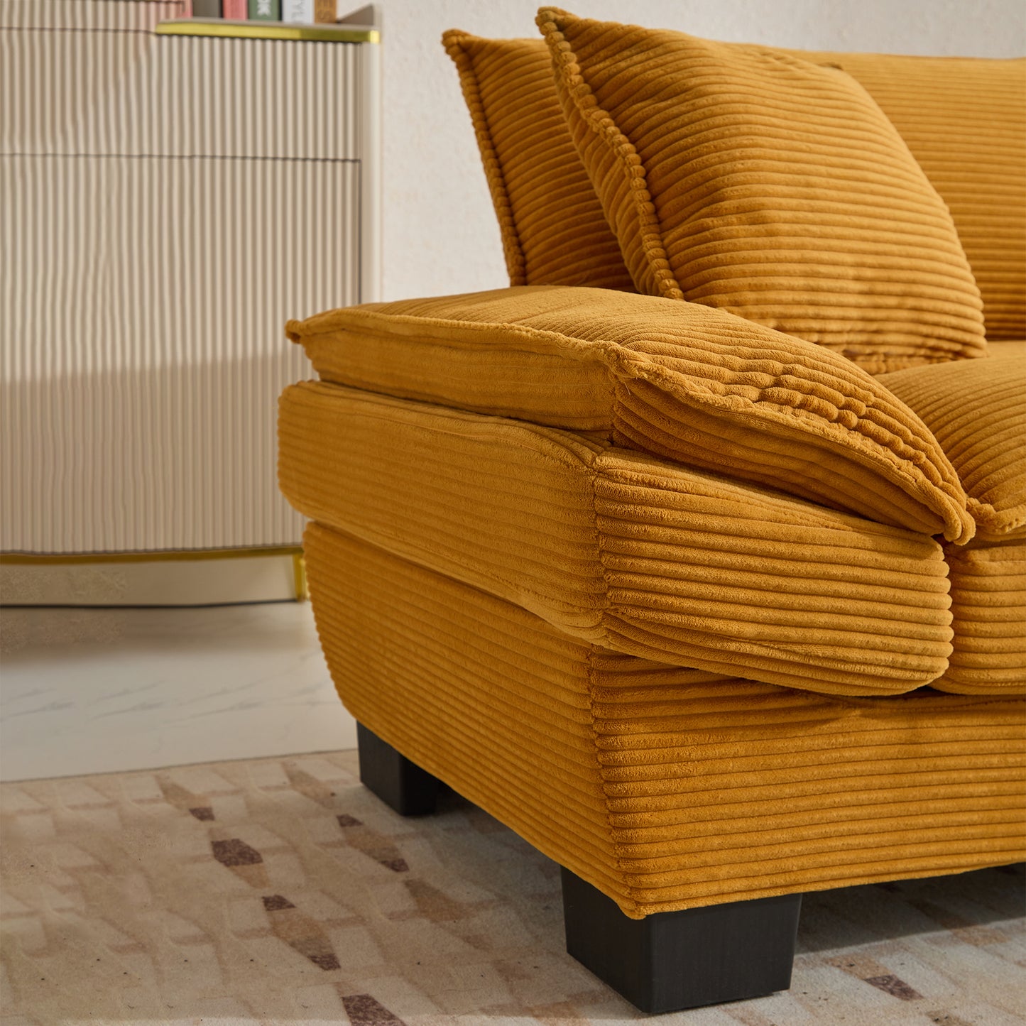 Corduroy Sofa Sleeper Couch Loveseat Sofa with Pillows Comfy Upholstered Deep Seat Sofa for Bedroom,Living Room,Apartment,Office,Dorm-Yellow Corduroy