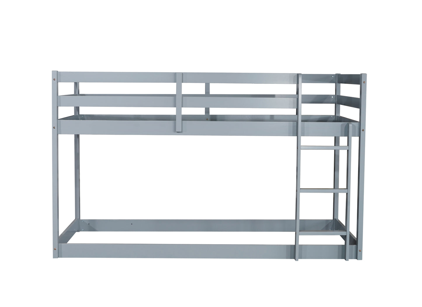 Solid Wooden, Solid Rubber Wooden Twin over Twin Loft Bed with Ladder, with Bed Platform of Strengthened Slats , Grey