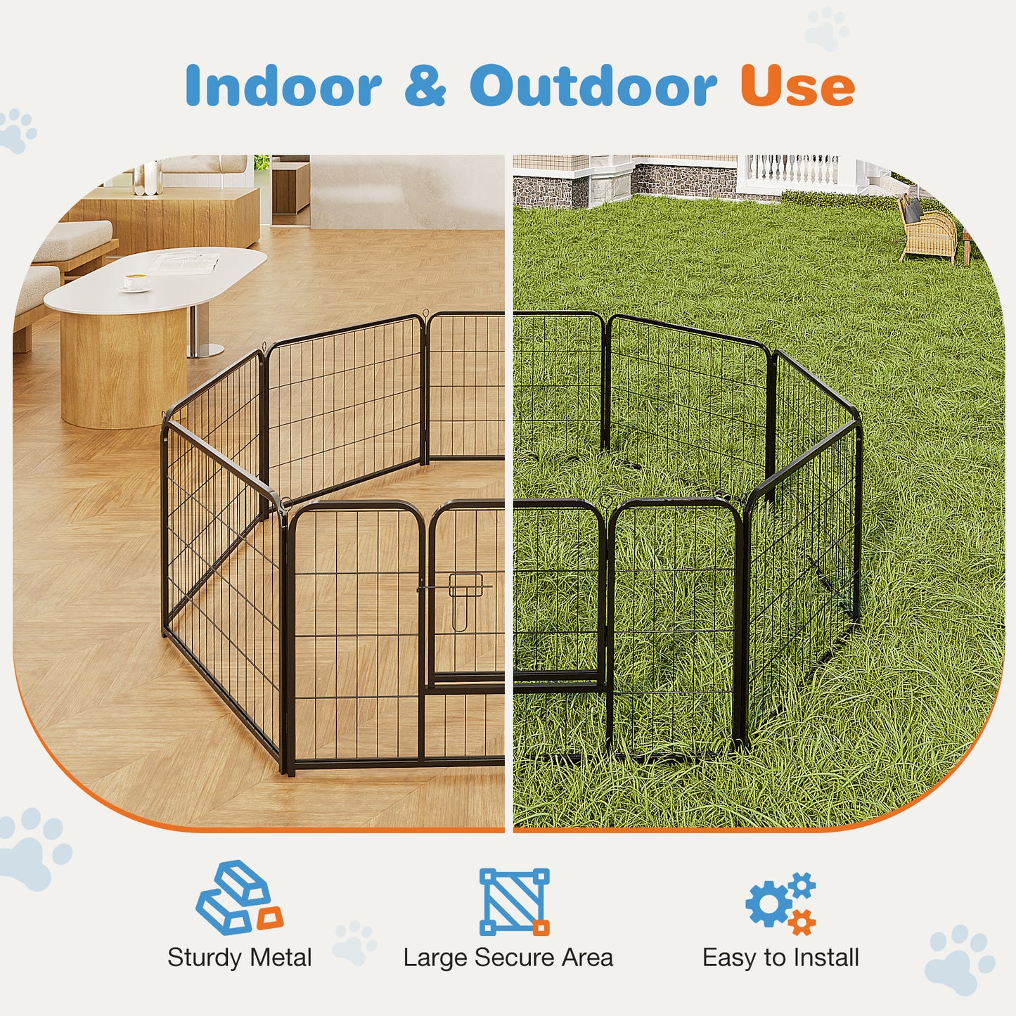 Dog Playpen Indoor with Door, Fence for Small Pet Animals, Puppy Cage with Gate for Yard Outdoor, 8 Panel 24 Inch Tall, Black