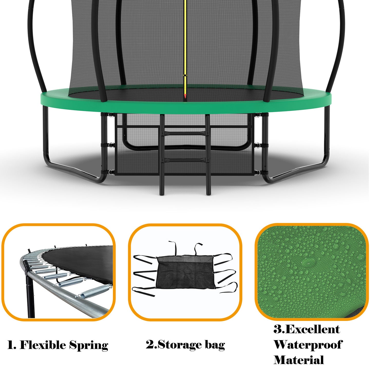 10FT Pumpkin Trampoline, Outdoor Trampoline with Basketball Hoop, Enclosure Net and Ladder