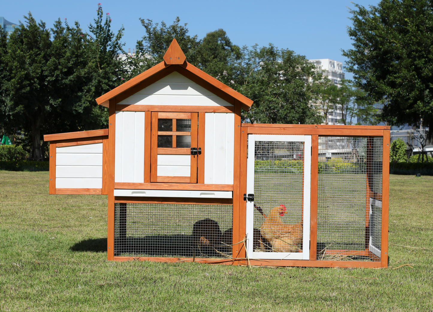 Weatherproof Outdoor Chicken Coop with Nesting Box, Outdoor Hen House with Removable Bottom for Easy Cleaning, Weatherproof Poultry Cage, Rabbit Hutch, Wood Duck House