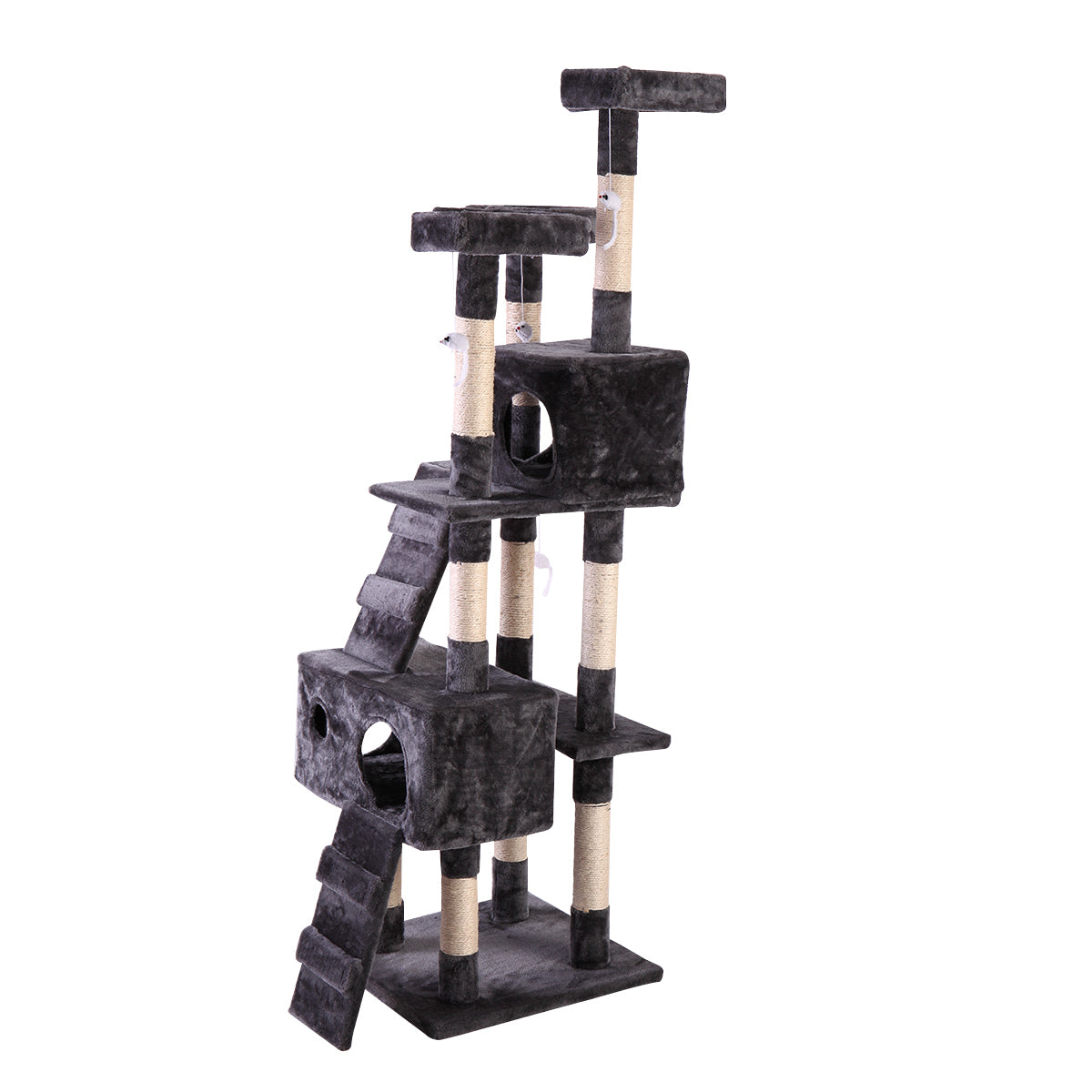 67'' Multi-Level Cat Tree Tower, Kitten Condo House with Scratching Posts, Kitty Play Activity Center, Gray