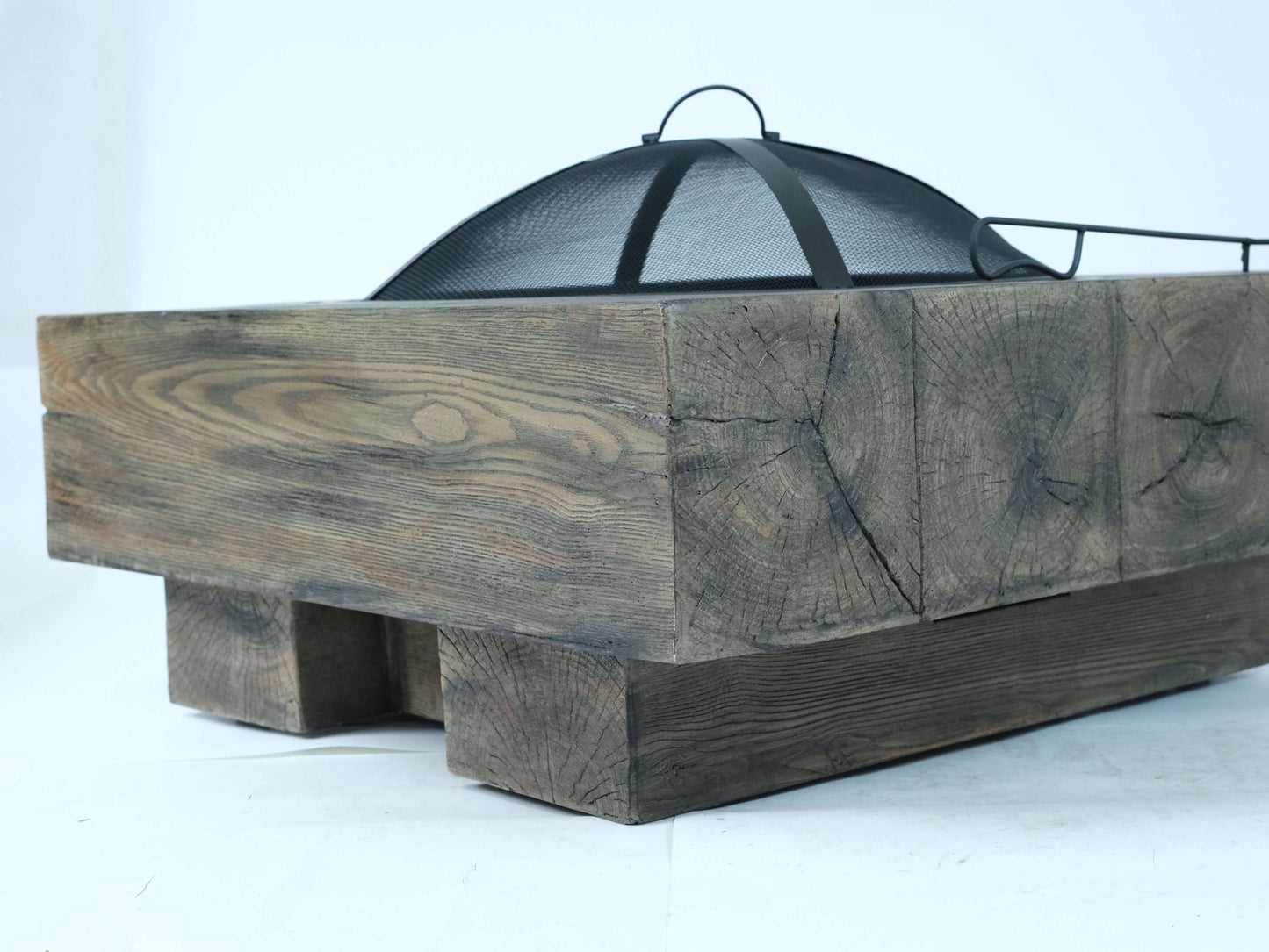 Wood-Fueled Outdoor Fire Pit with Wood Grain Design