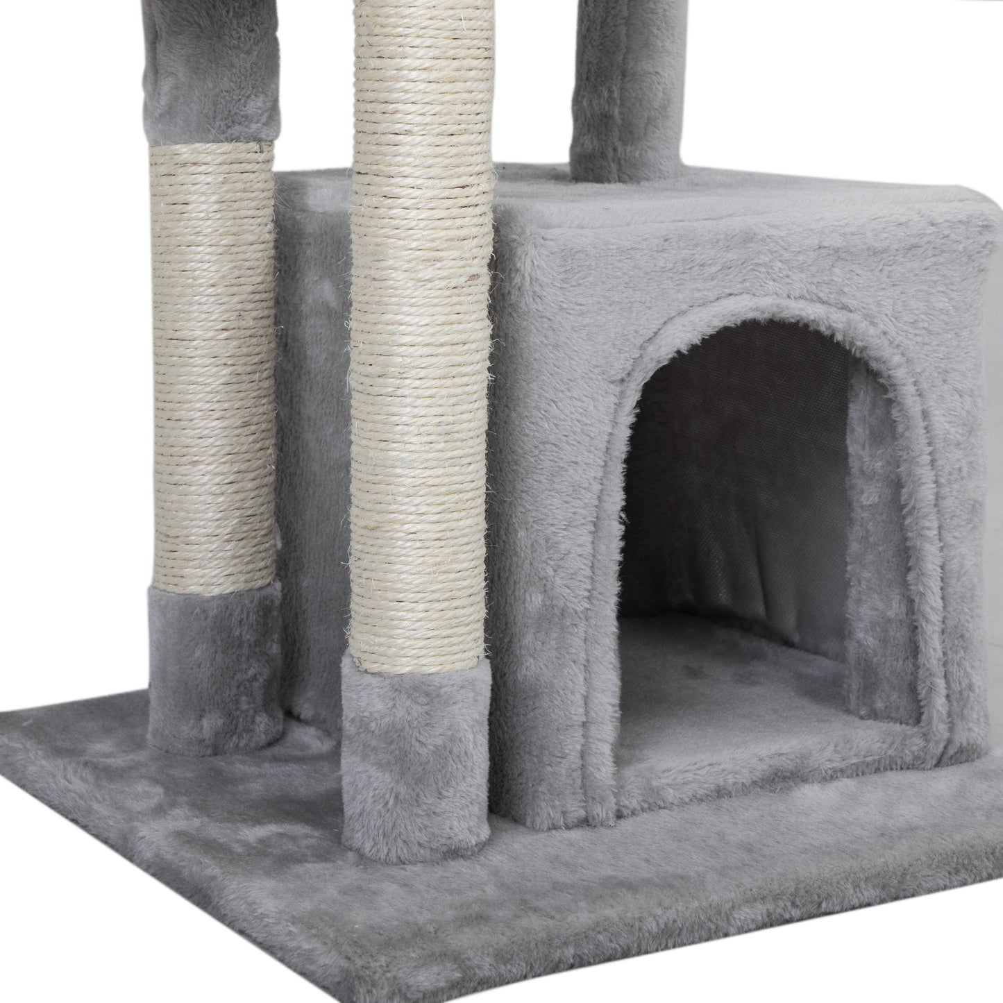 Double Level Cat Tree Stand House Furniture Kittens Activity Tower Posts Kitty Pet Play House - light gray