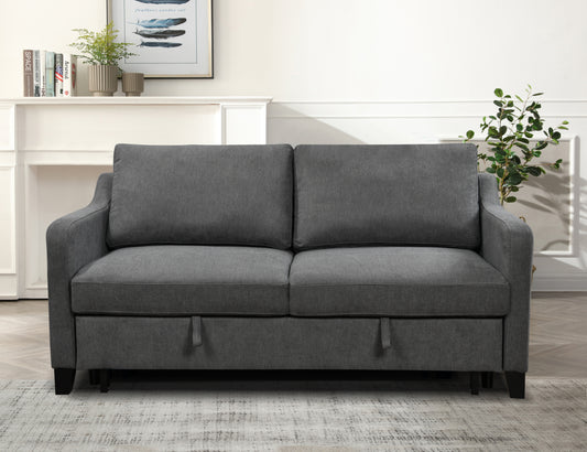 [SantaChoice] 69" 3 in 1 Convertible Queen Sleeper Sofa Bed, Modern Fabric Loveseat Futon Sofa Couch w/Pullout Bed, Love Seat Lounge Sofa w/Reclining Backrest, Furniture for Living Room, Dark Grey