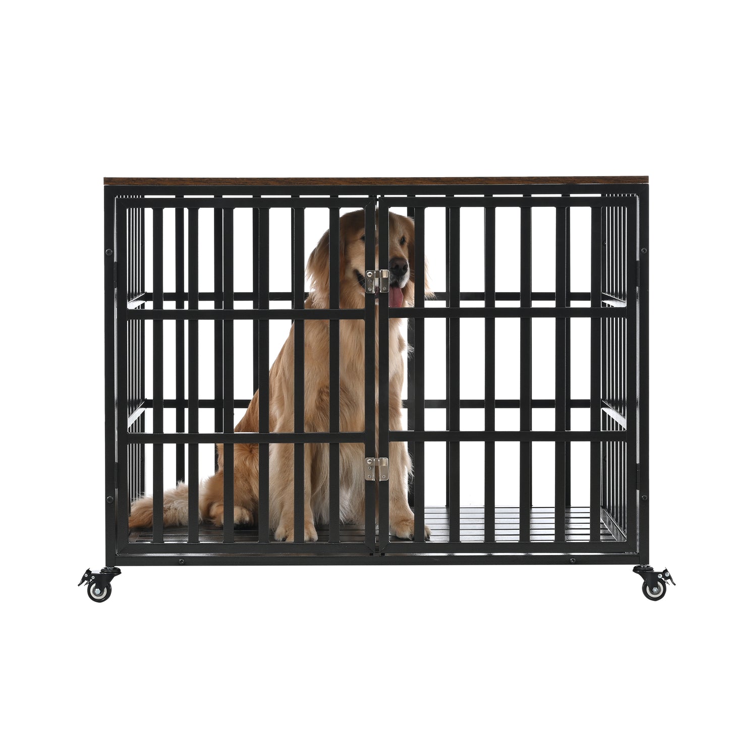 42" Heavy Duty Dog Crate for Large Medium Dogs, Furniture Style cage with 4 Lockable Wheels and 2 Locks, Decorative Pet House Wooden Cage Kennel Furniture Indoor