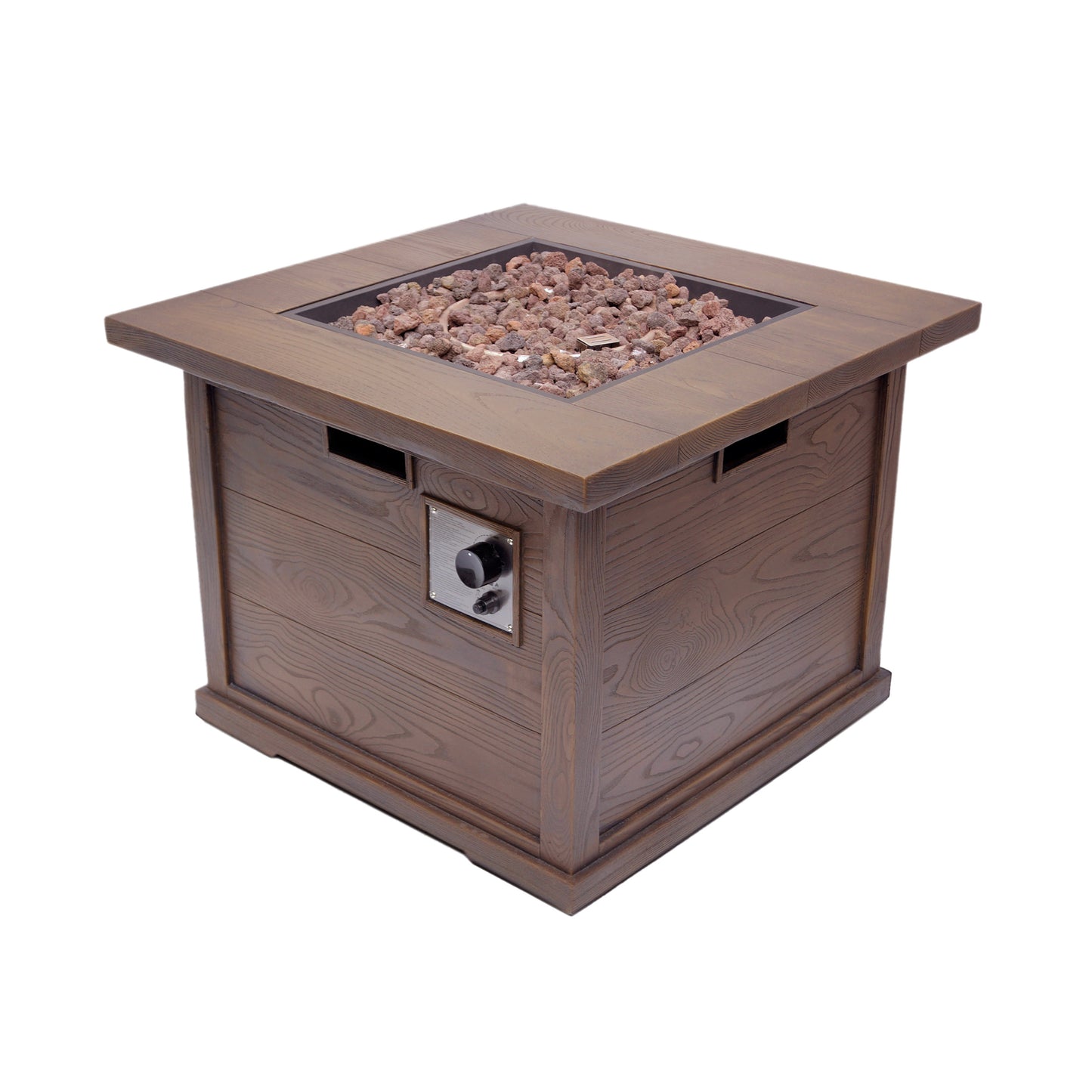 Patio Outdoor 24'' H x 32'' W Square Gas Burning Concrete Fire Pit Wood Pattern - Brown - 40,000 BTU