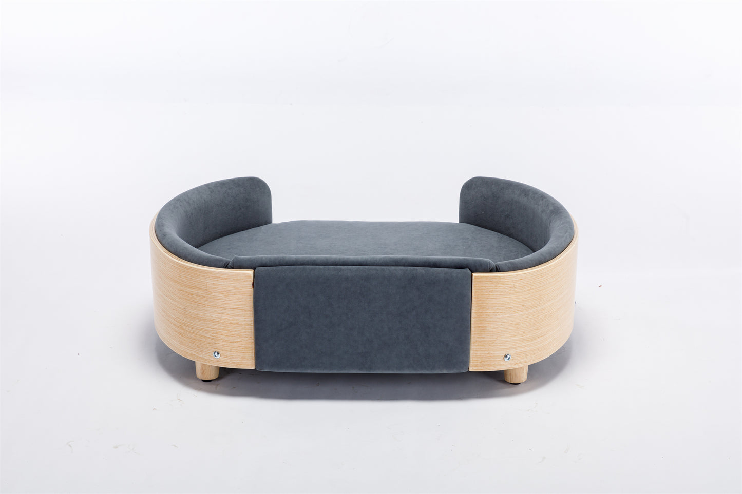 Scandinavian style Elevated Dog Bed Pet Sofa With Solid Wood legs and Bent Wood Back, Velvet Cushion,Mid Size,Dark Grey