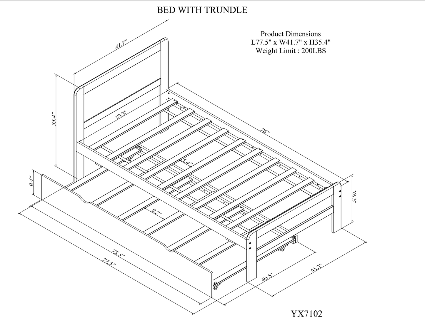 [SantaChoice] Modern Design Twin Size Platform Bed Frame with Trundle for Grey Color