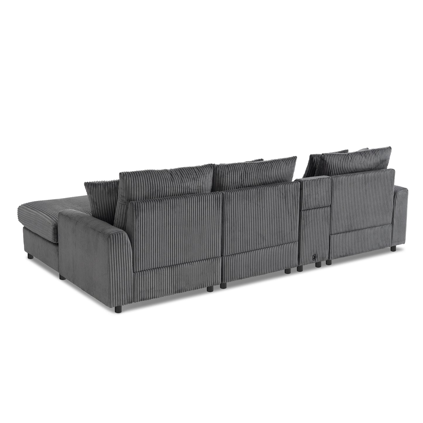 [SantaChoice] 114*64'' Corduroy Sectional Sofa with Bluetooth Speakers,L Shaped Couch with Console,USB Charger,Cup Holders,Storage,Ottoman,Deep and Wide Seat Cloud Sofa for Living Room,Apartment,2 Colors